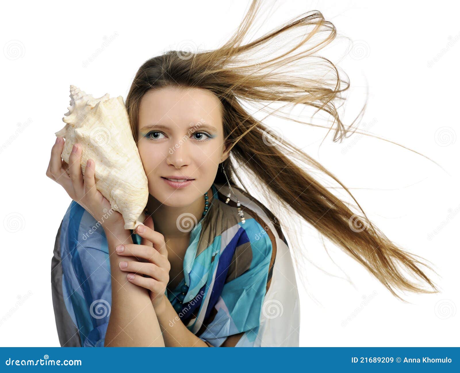 Girl with seashell stock image. Image of long, girl, beauty 21689209