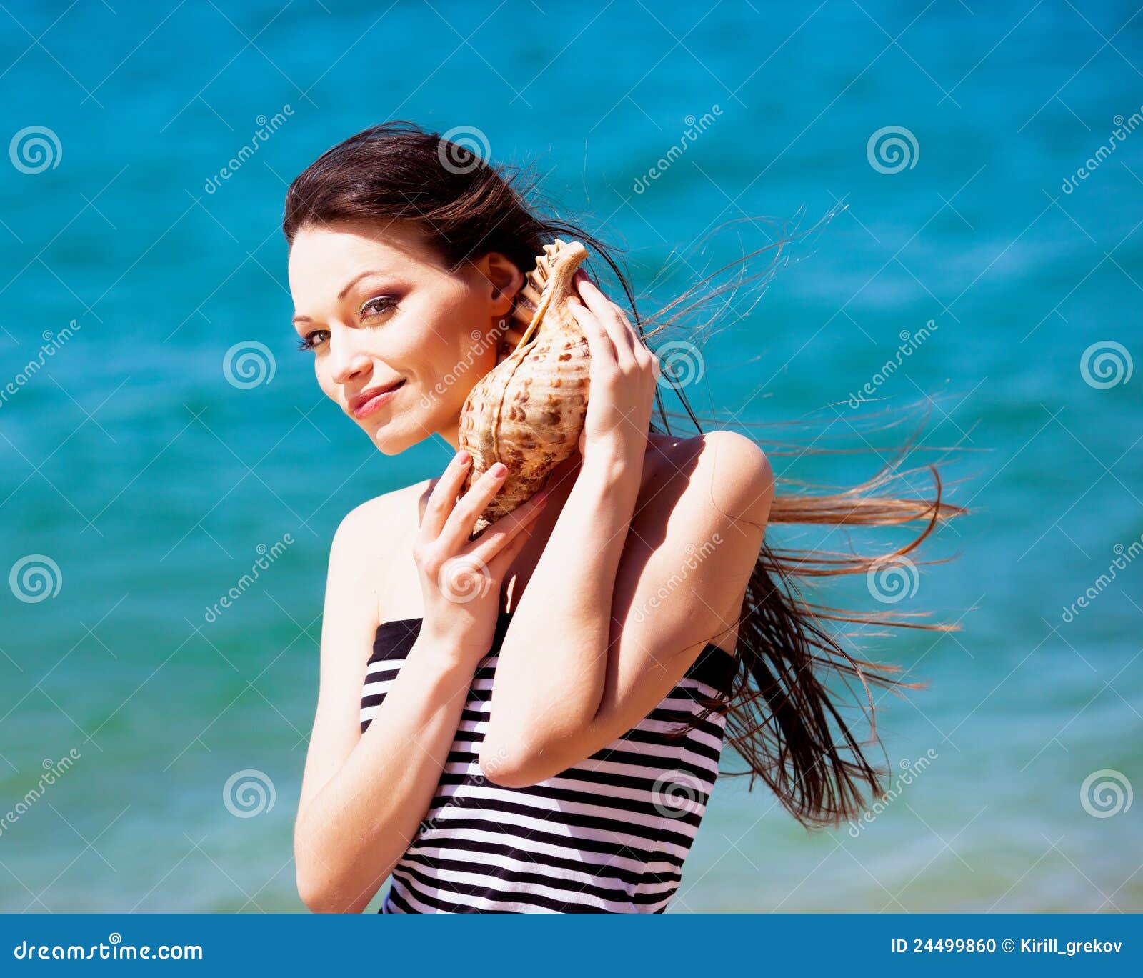 Girl with seashell stock photo. Image of ocean, caucasian 24499860
