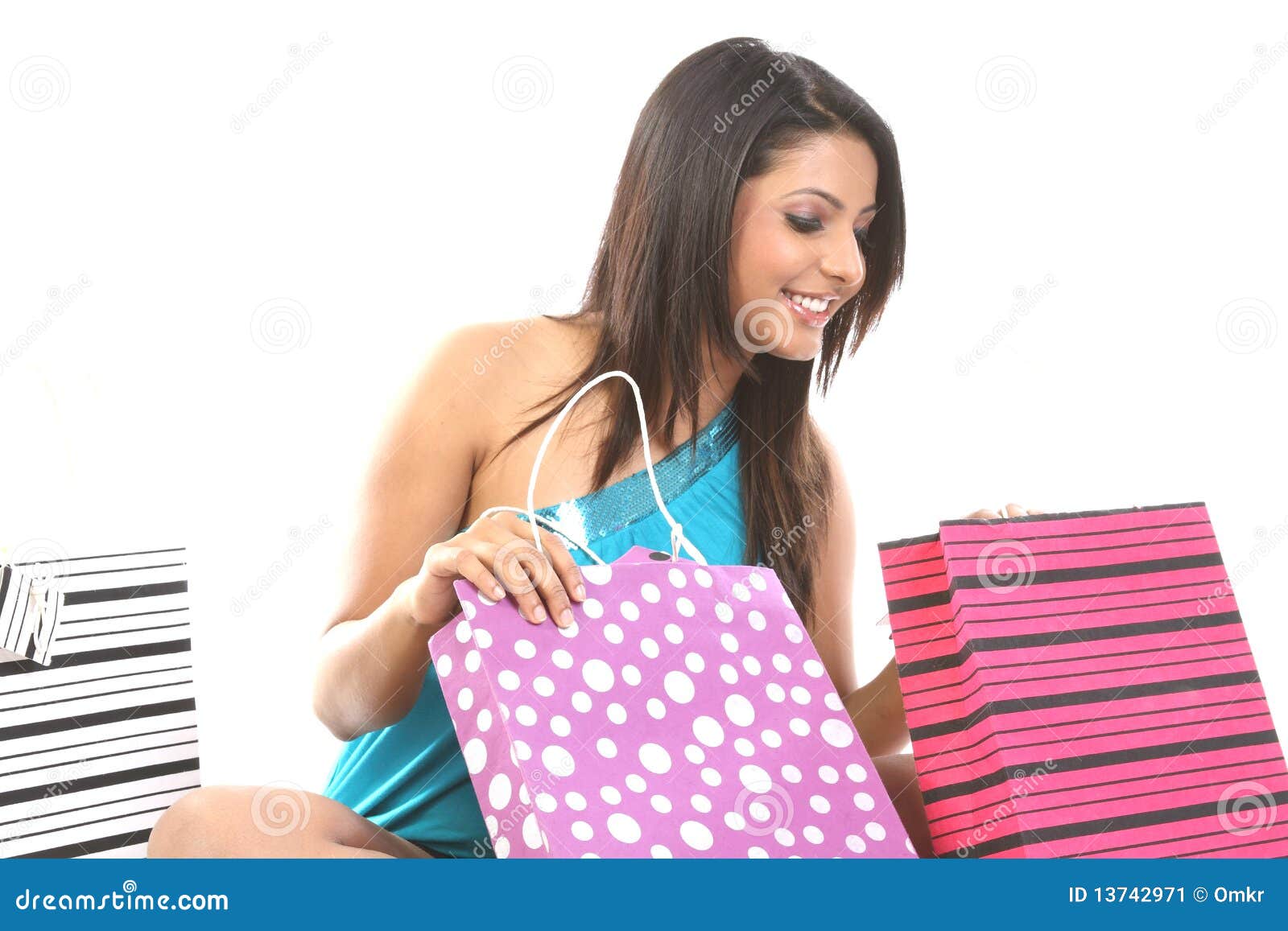 girl seeing all her shopping bags