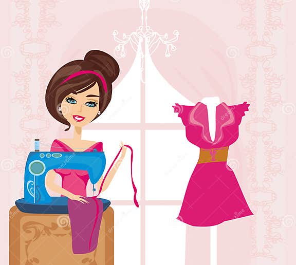 Girl with sewing machine stock vector. Illustration of cartoon - 38440969