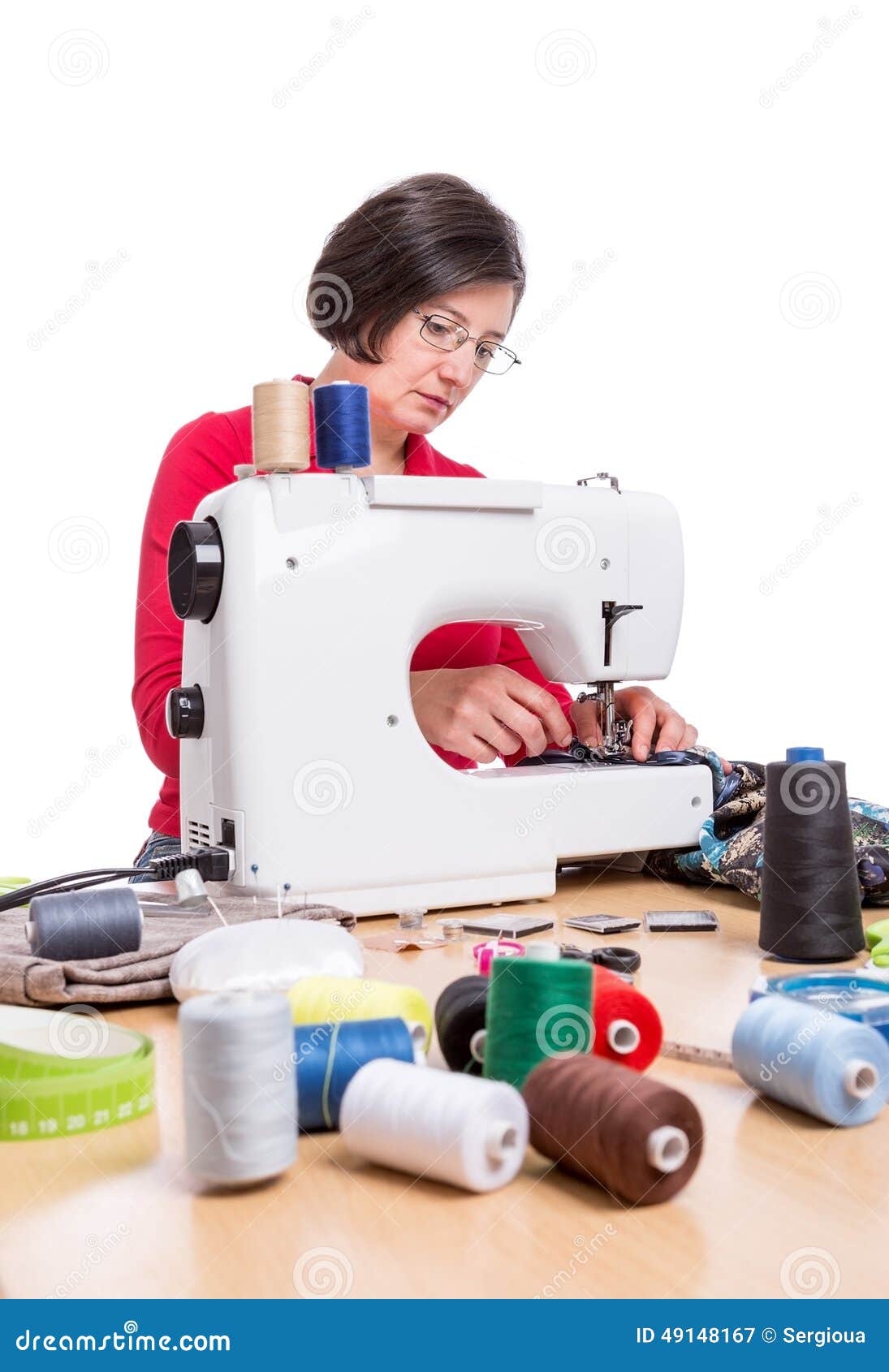 Girl at the Sewing Machine Sews. Stock Image Image of people, fashion