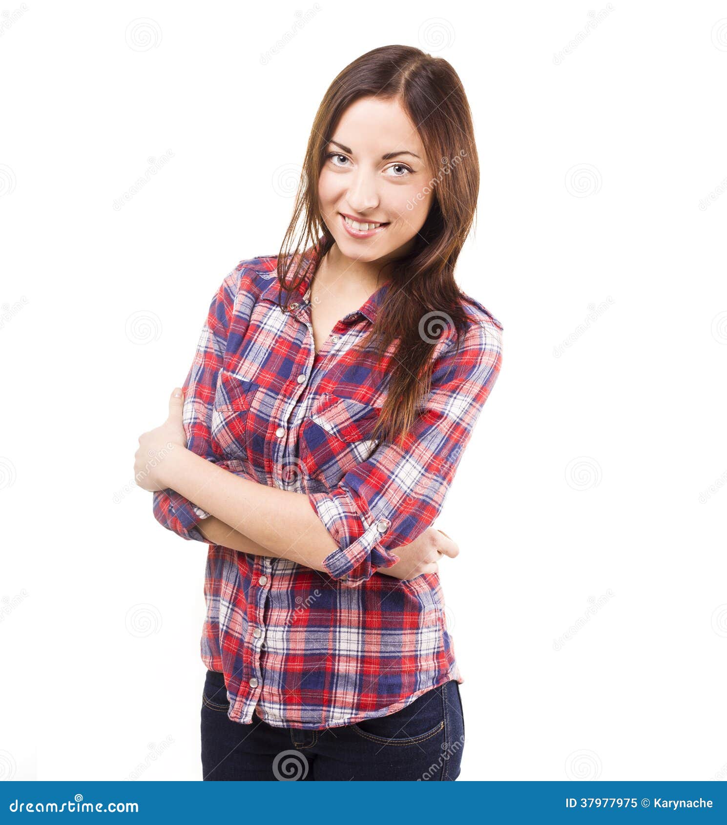 Girl in a Shirt in Studio. White Background Stock Image Image of