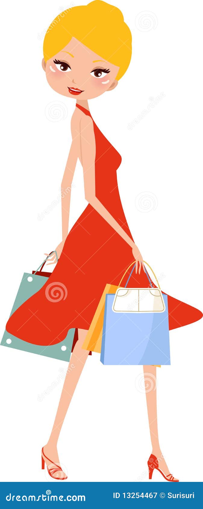 Girl and shopping bag stock vector. Illustration of lady - 13254467