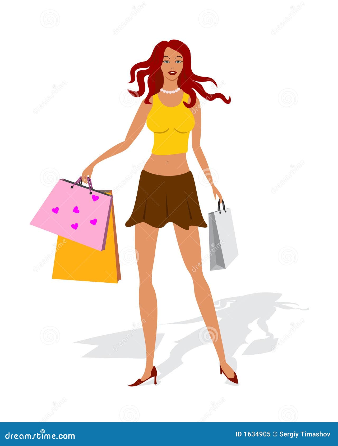 Girl with shopping bags stock vector. Illustration of brunette - 1634905