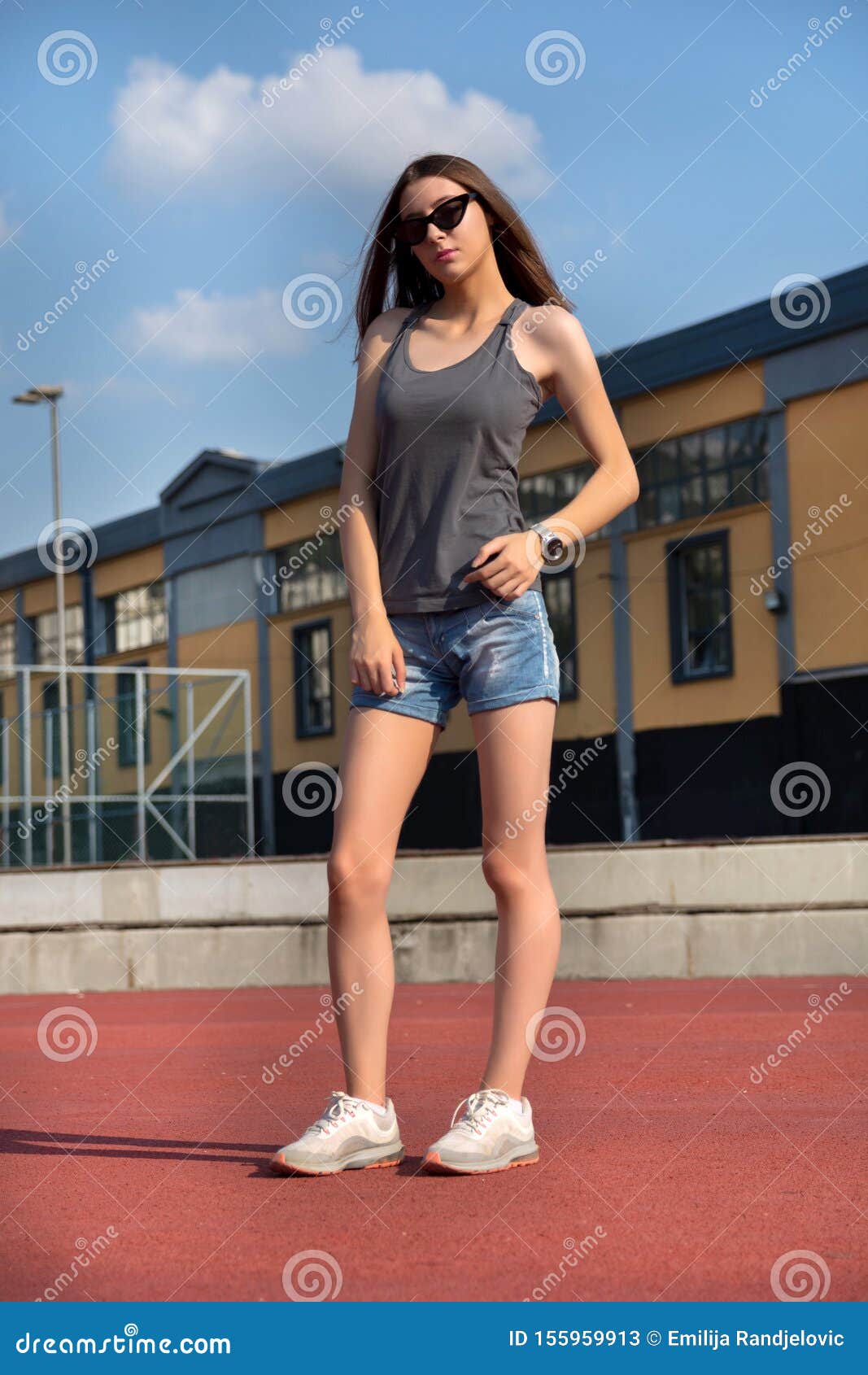 grow up Of storm pronunciation Girl in Shorts with Long Legs and Summer Clothes Posing on the Playground  Stock Image - Image of focus, hair: 155959913