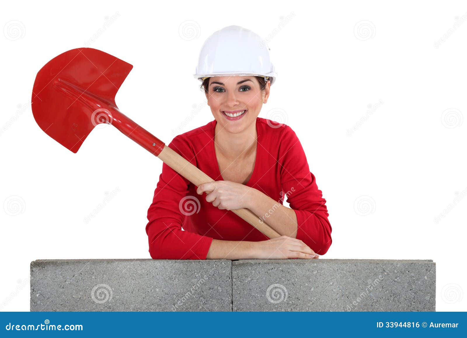 Girl with shovel stock photo. Image of materials, bricklayer 33944816