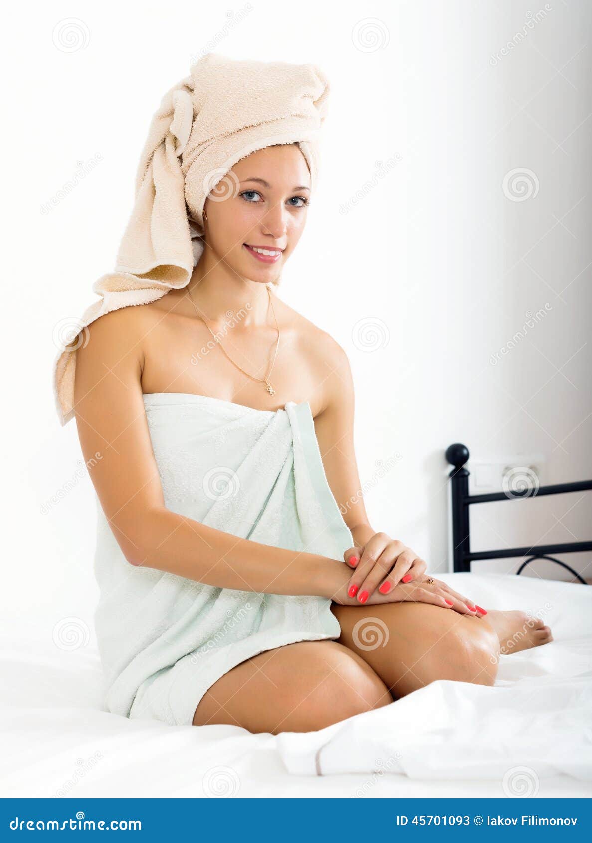 Girl After Shower In Towel Stock Image