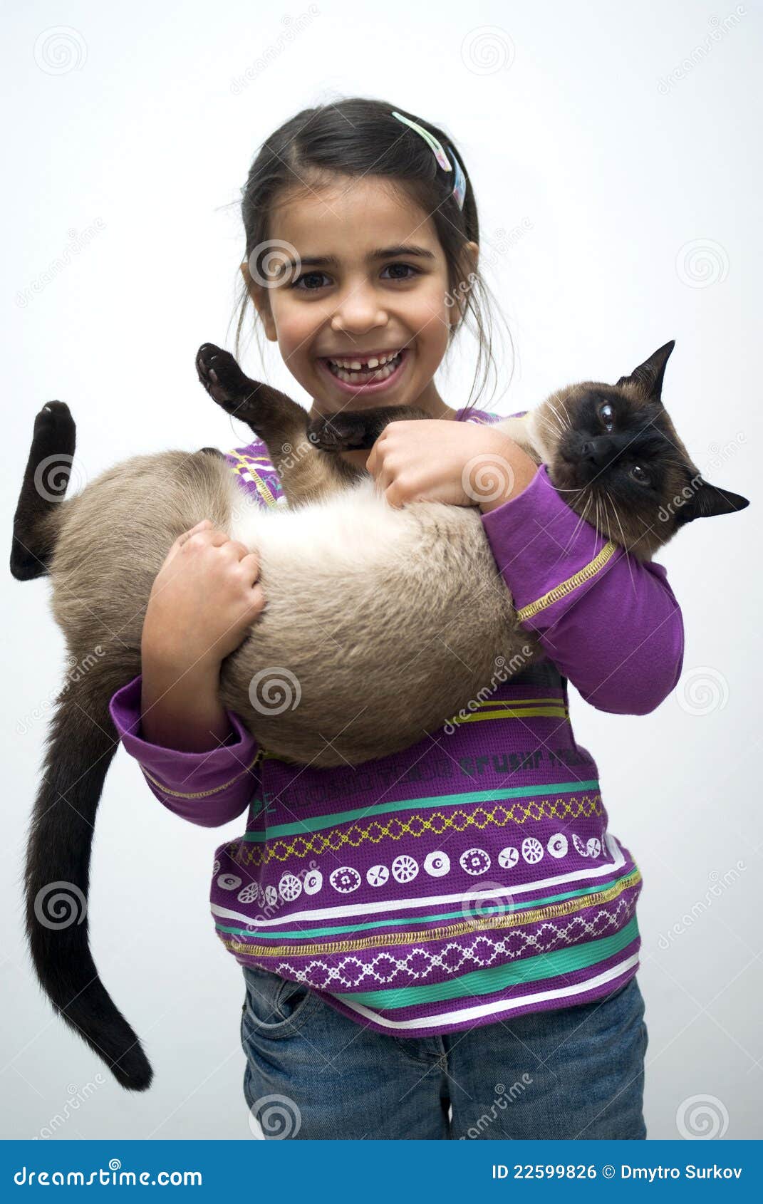 Girl with siamese cat stock photo. Image of happy, african 22599826