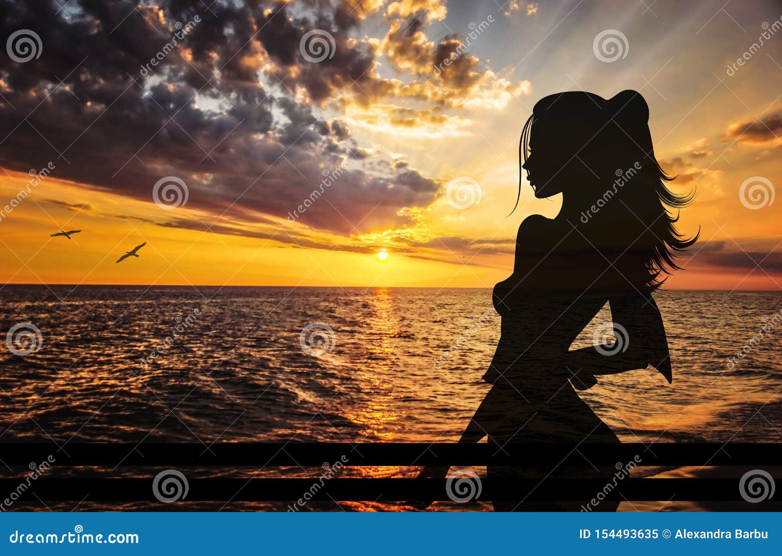 girl sunset silhouette