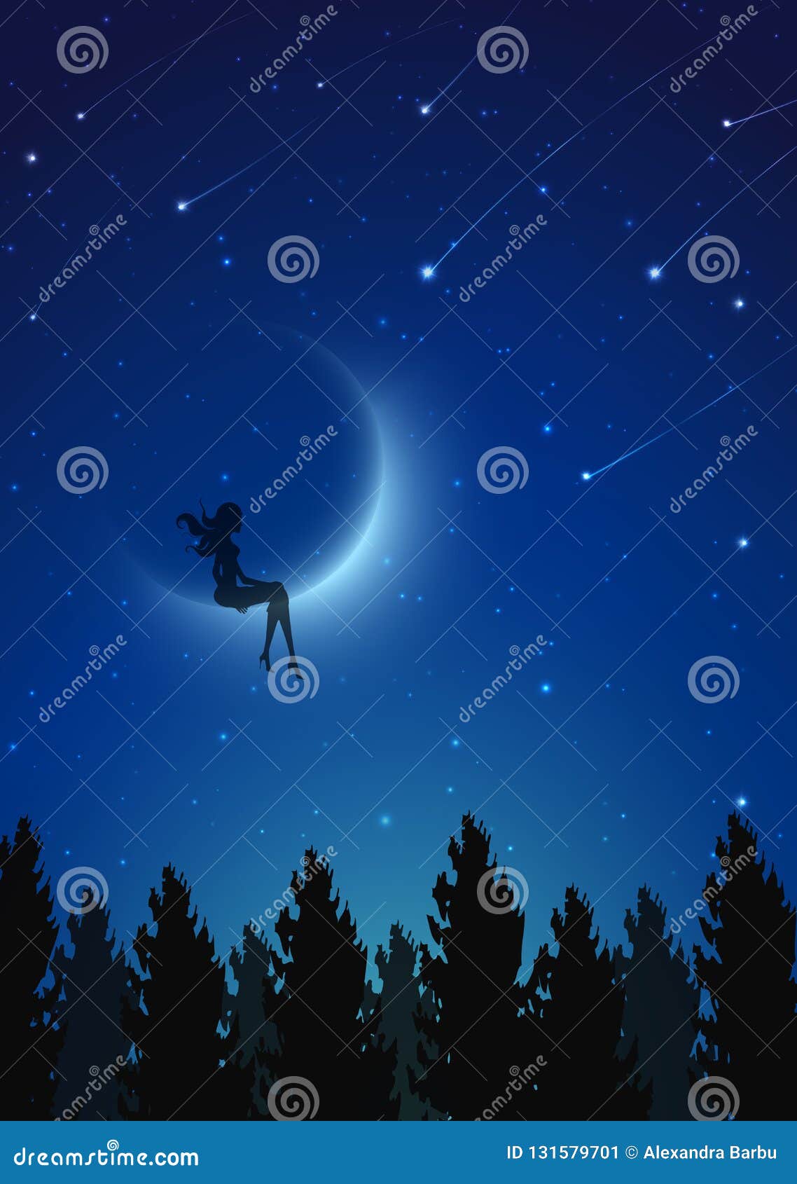 Moon Girl Fairy Silhouette Sitting On The Moon Stock Vector