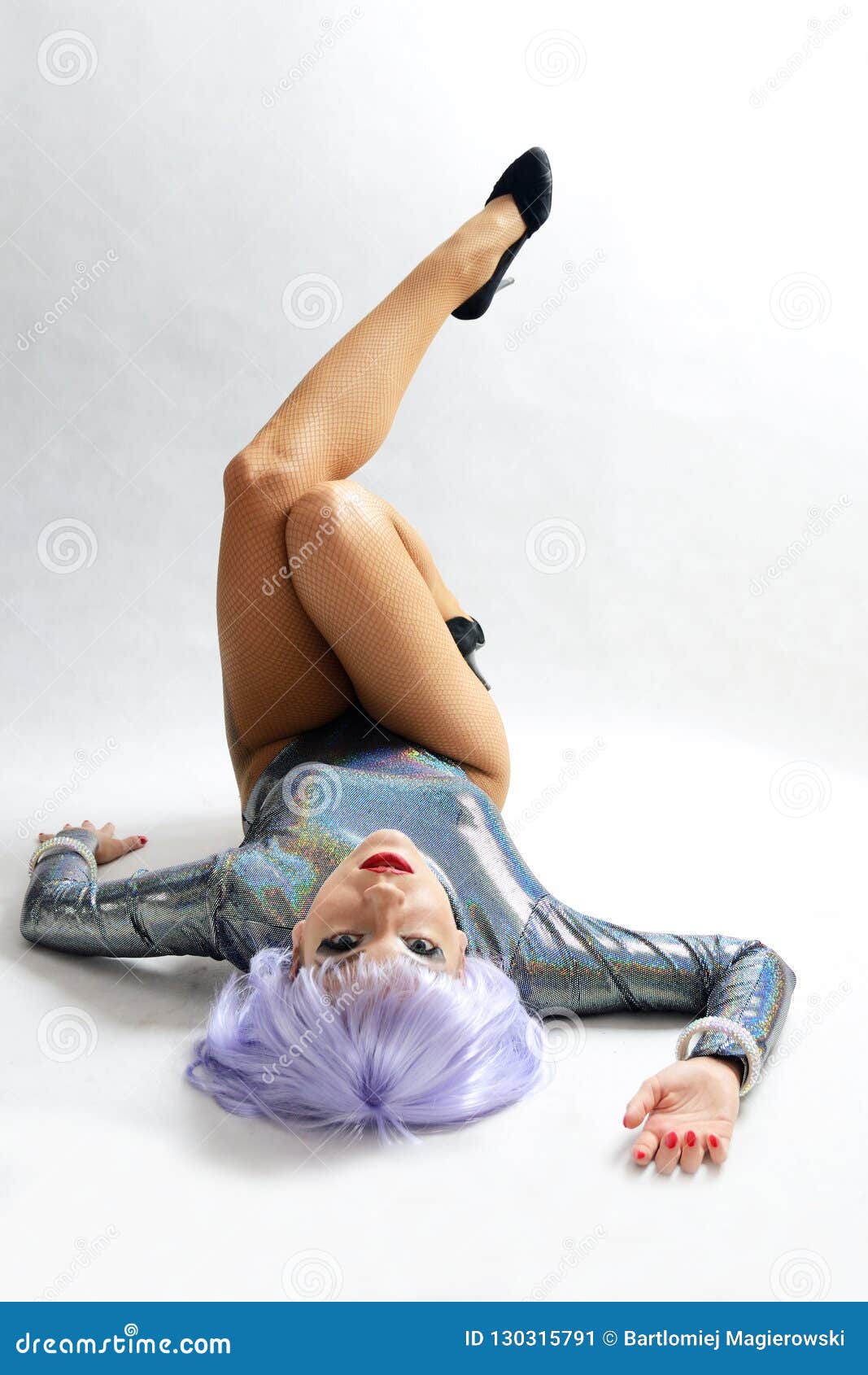 Girl In Silver Costume Laying On The Floor Stock Image Image Of Metal Dancer