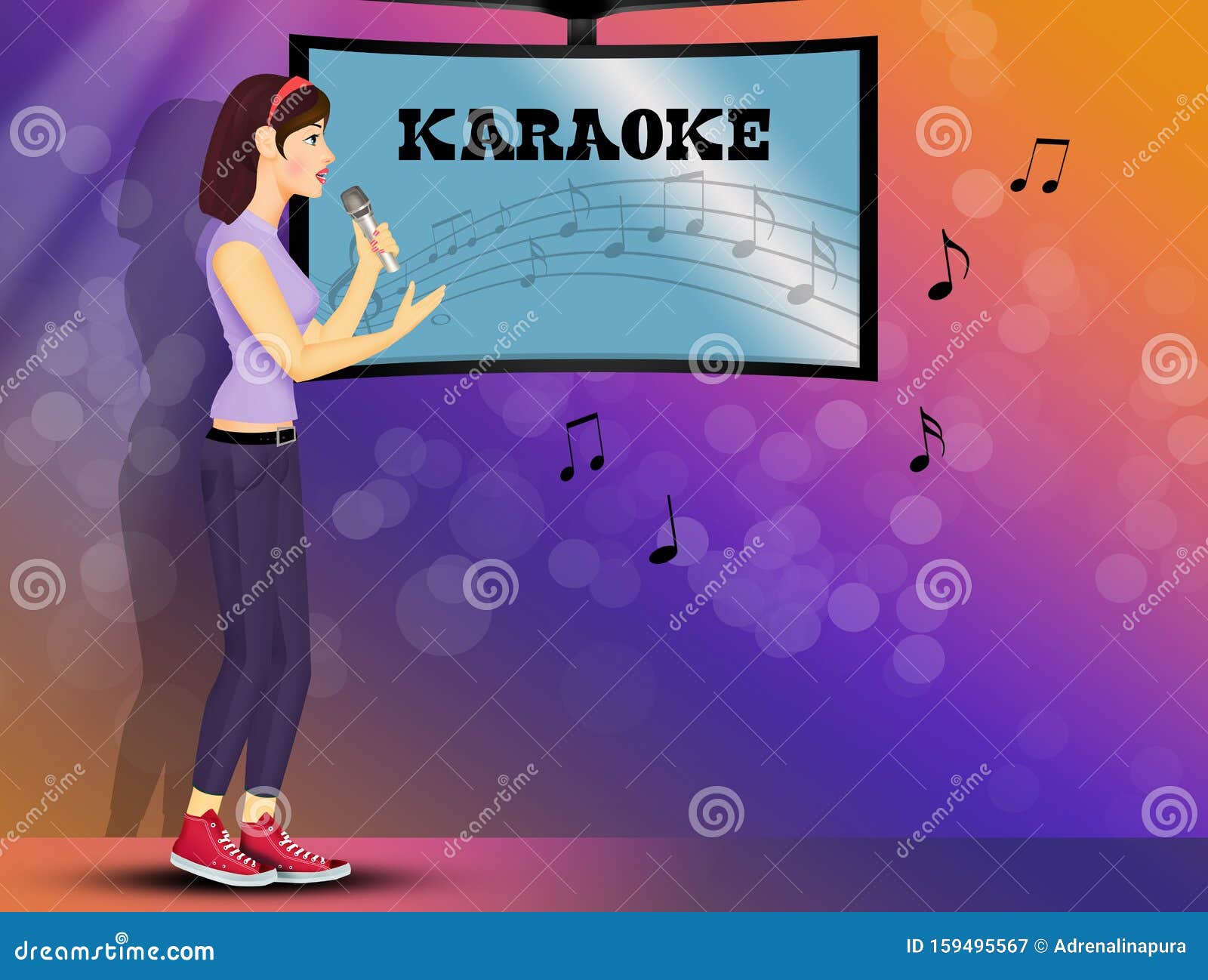 Girl sings at karaoke stock illustration. Illustration of girl 159495567