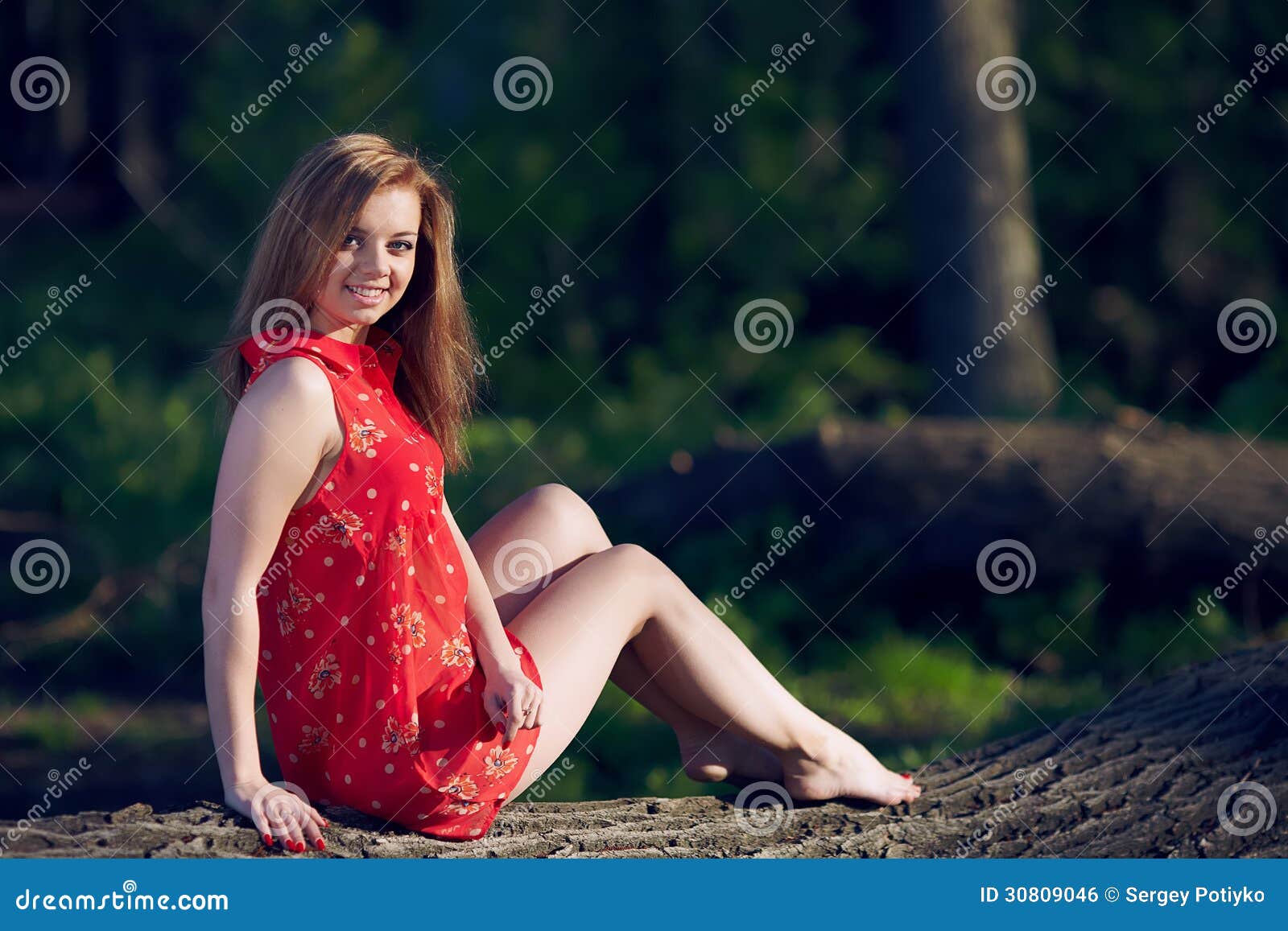 https://thumbs.dreamstime.com/z/girl-siting-log-beautiful-red-dress-30809046.jpg?ct=jpeg