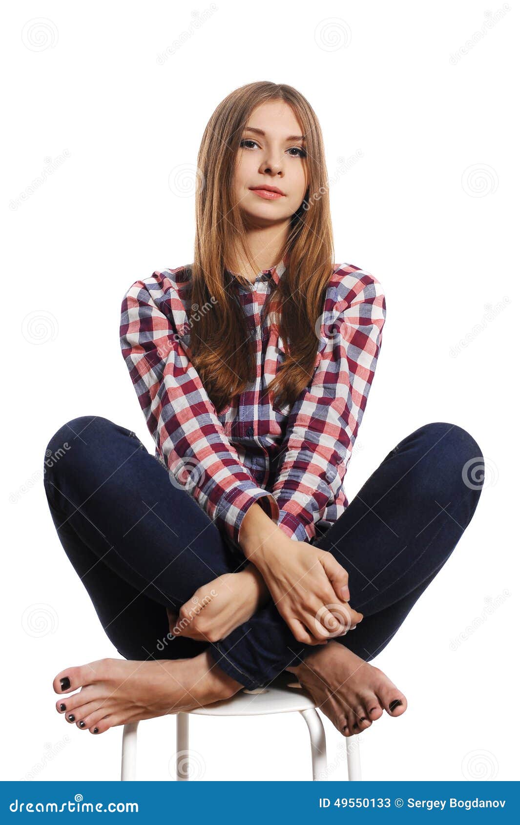 Girl Sits Having Crossed Feet Stock Image - Image of female, caucasian