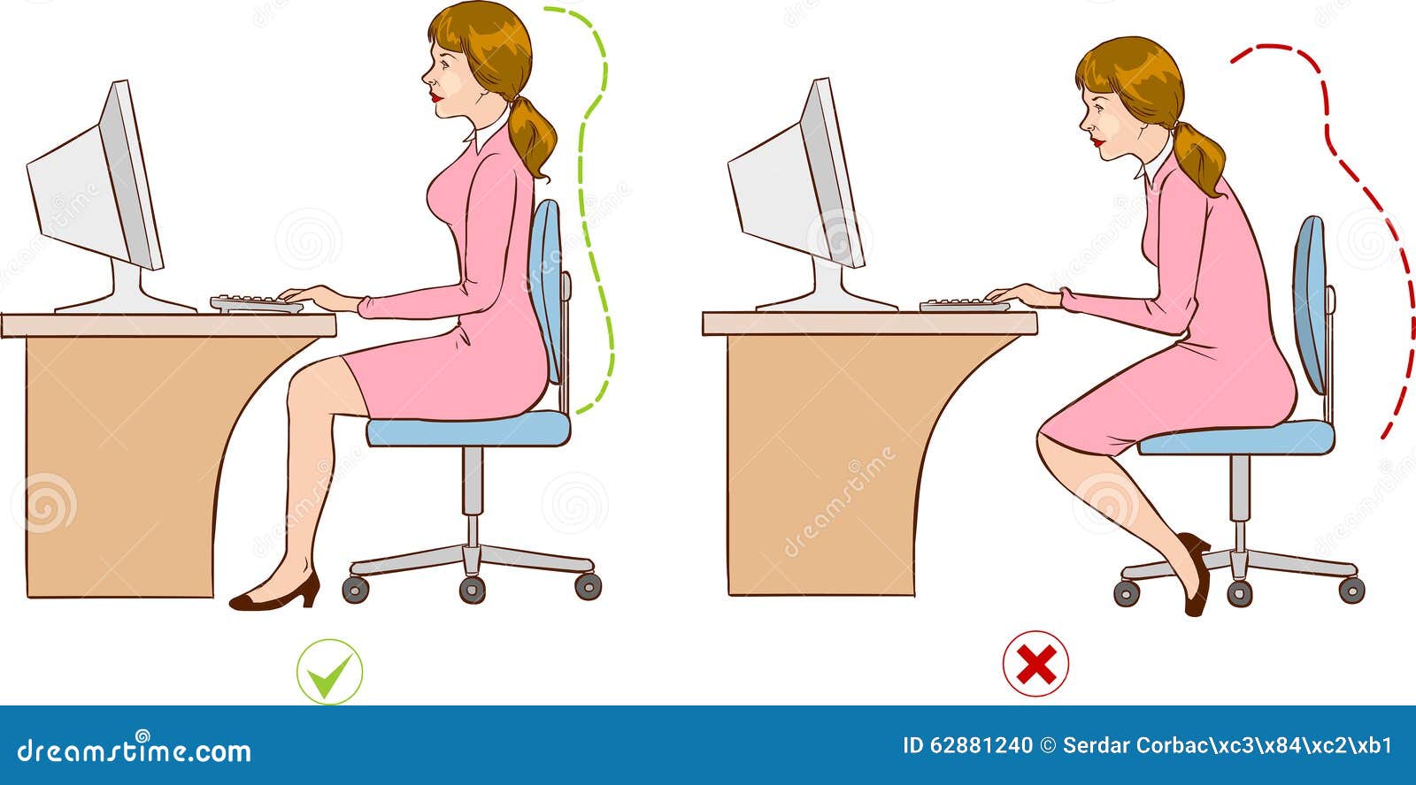 Girl Sitting At An Ergonomically Correct Computer Station ...