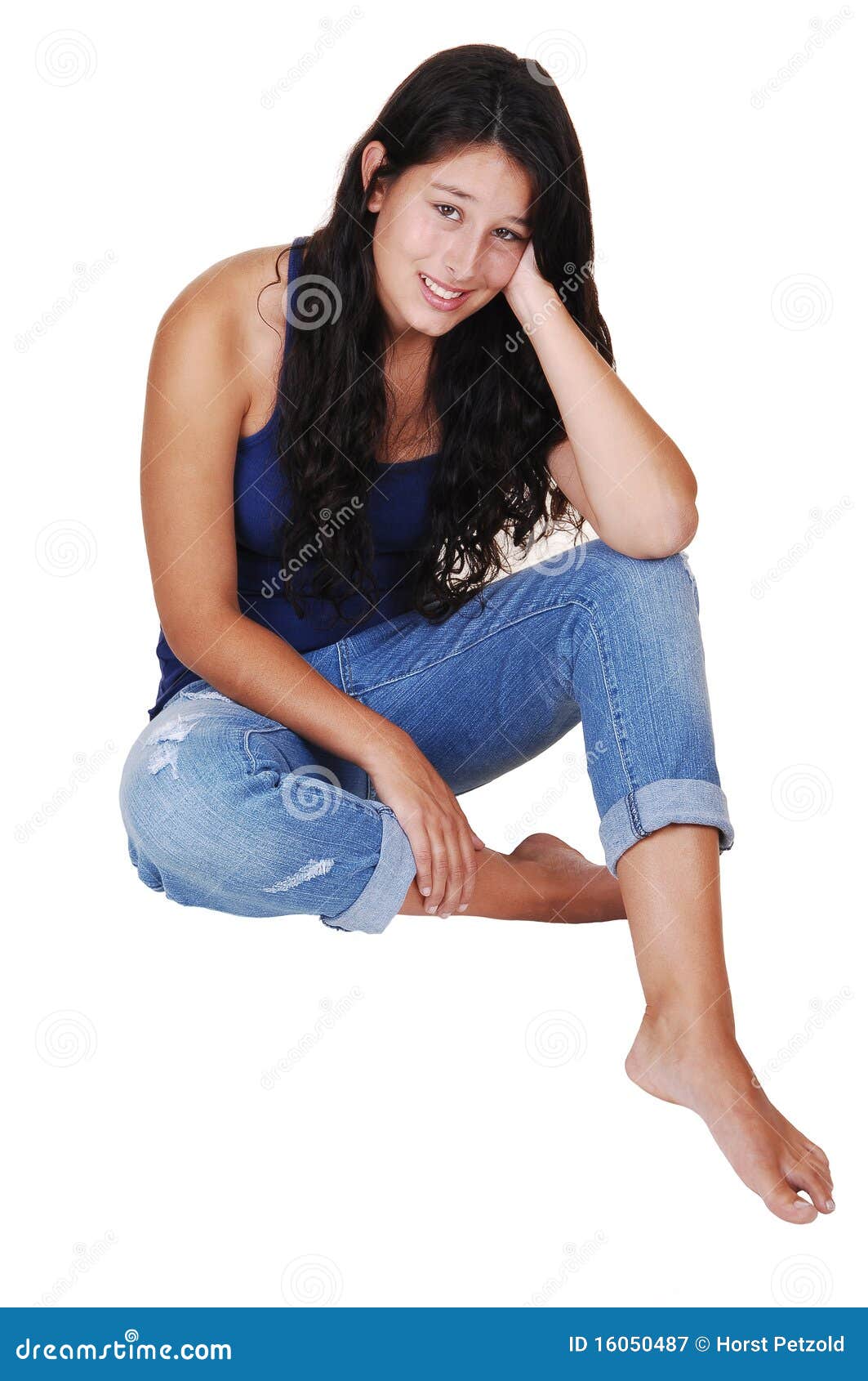 Girl sitting on the floor. stock image. Image of looking - 16050487