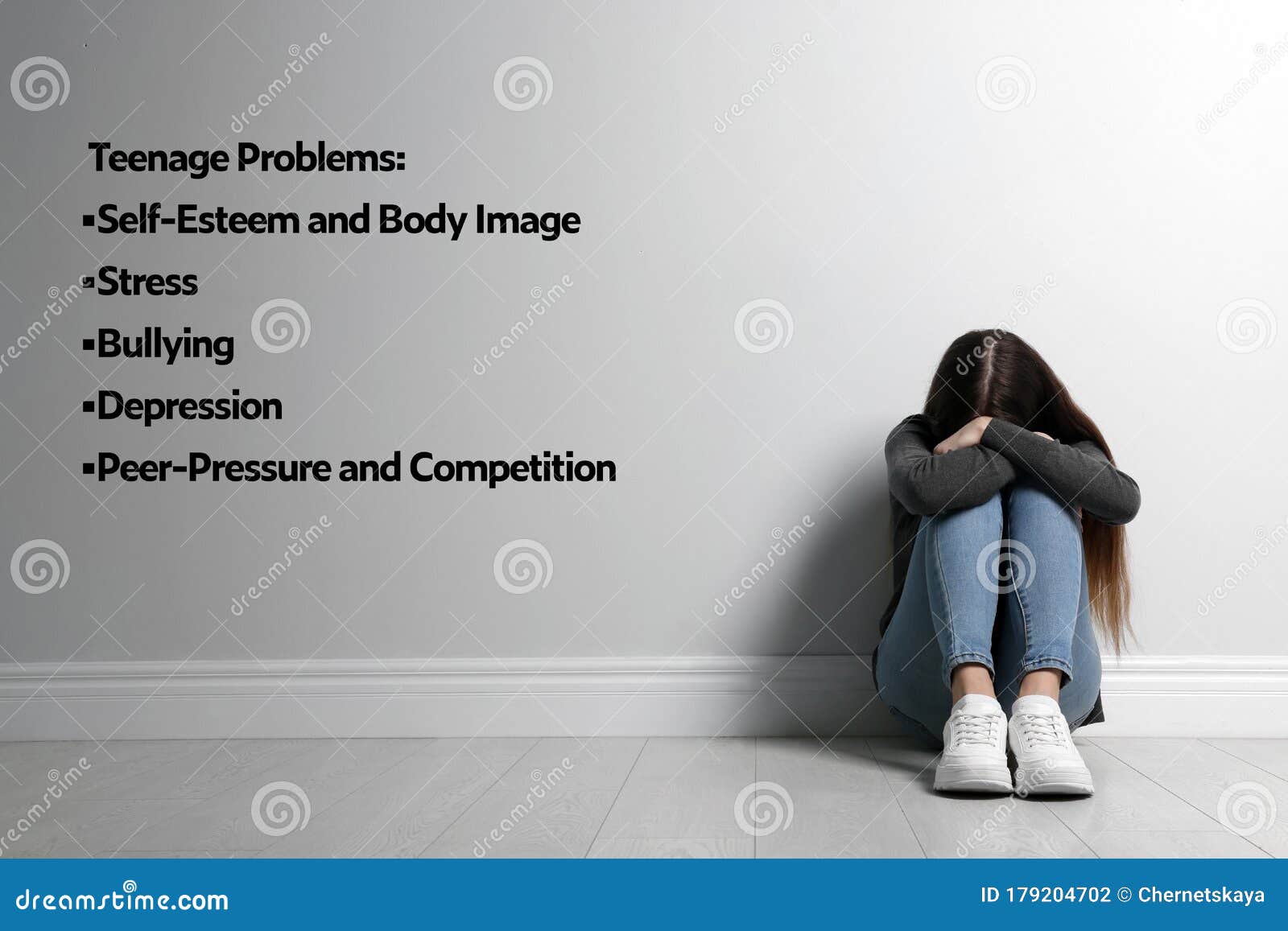 Girl Sitting On Floor And Suffering From Teenage Problems Stock Photo Image of caucasian