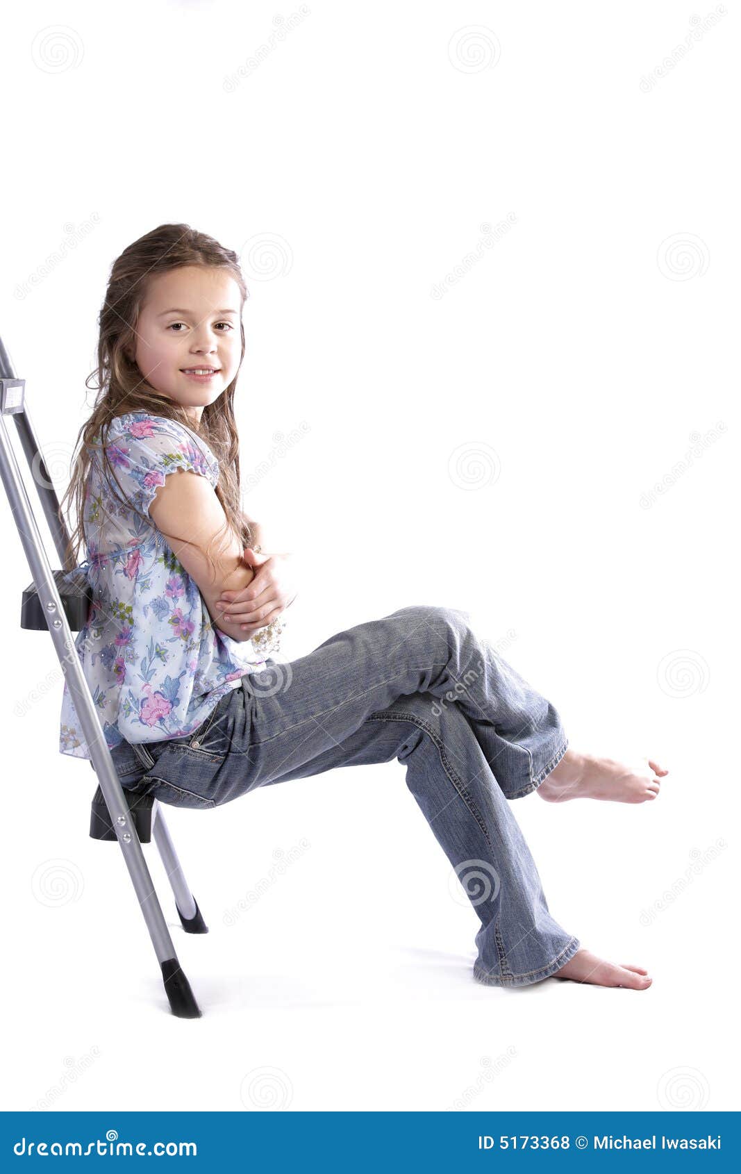 Girl sitting on ladder stock photo. Image of looking, innocent - 5173368