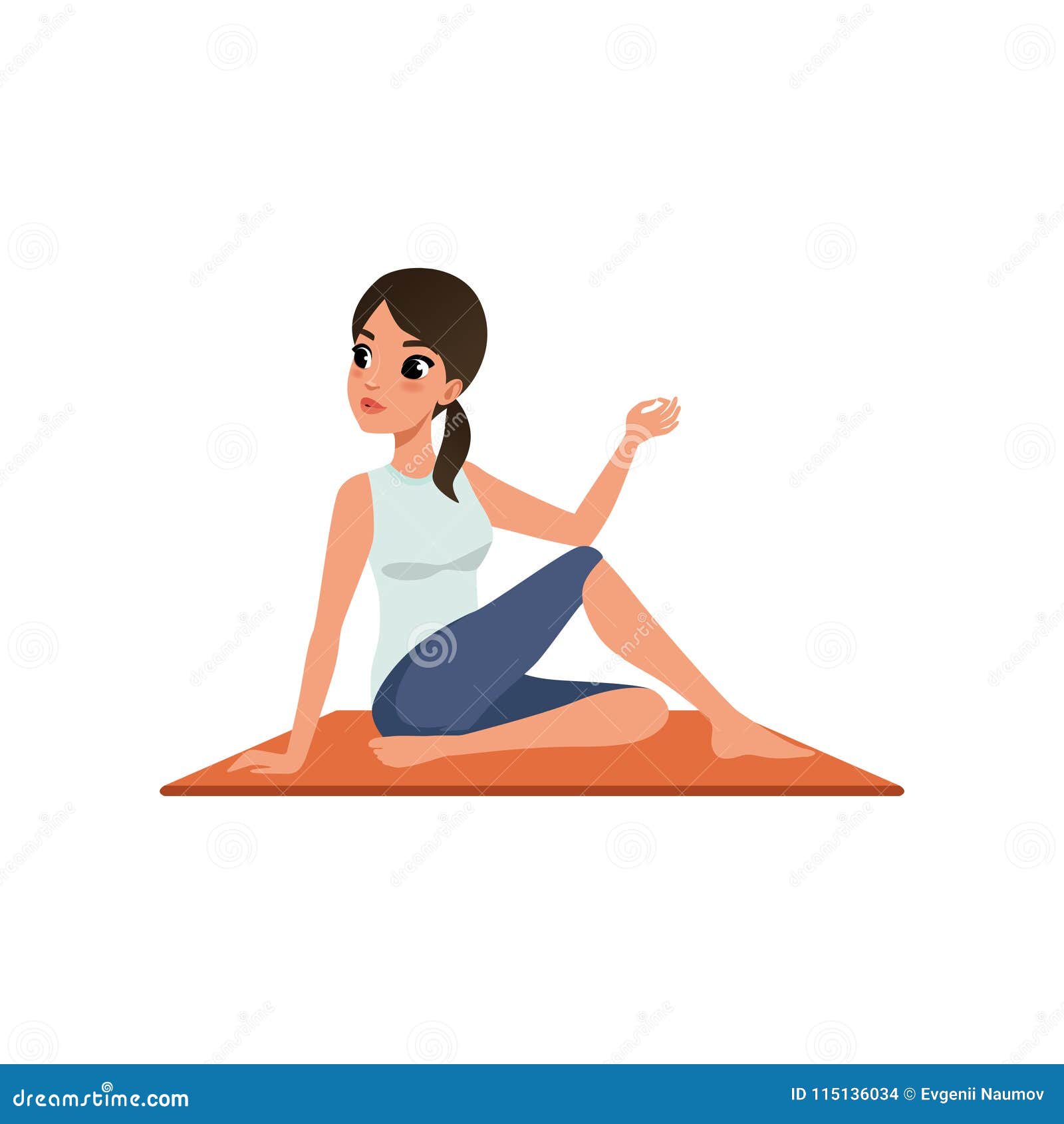 Girl Sitting In Yoga Spinal Twist Position Beautiful Woman Practicing