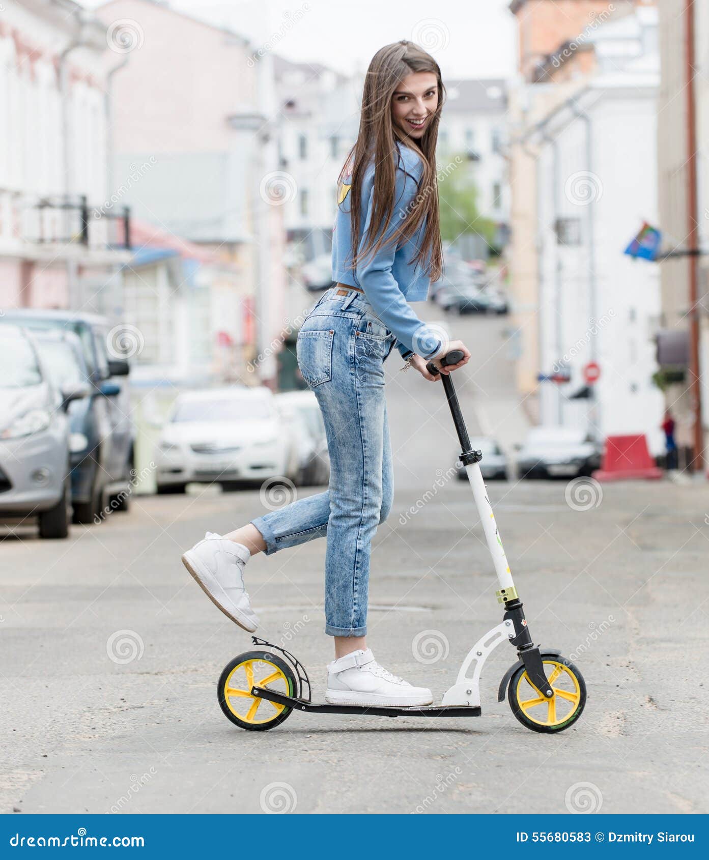 Girl on a Skateboard in the City Stock Image Image of scooter, move