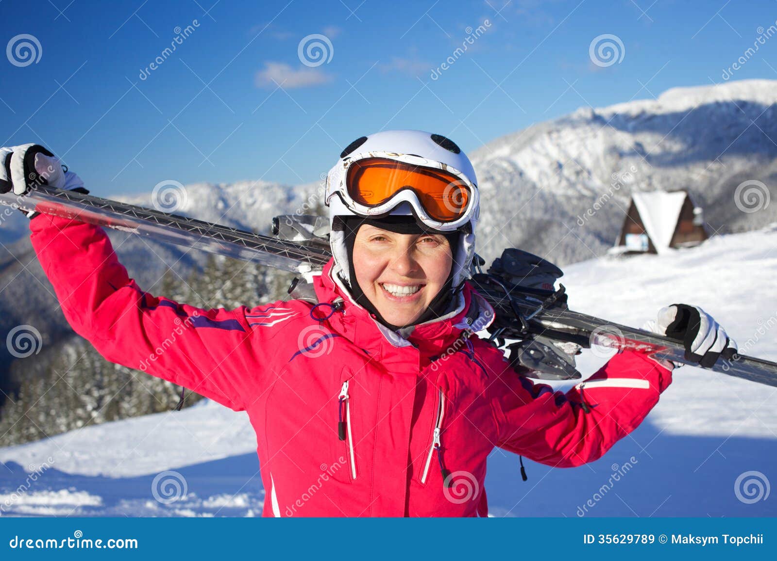 Girl on skis. stock image. Image of backlight, nature - 35629789