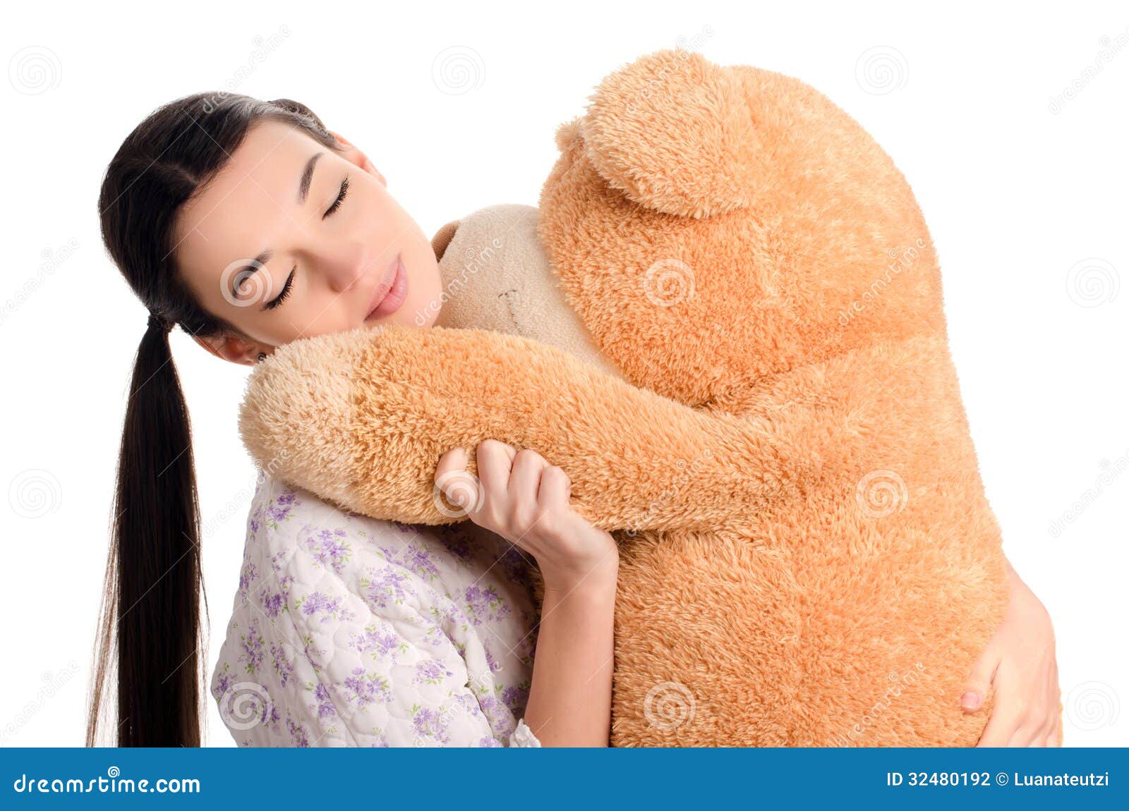 Girl Sleeping with a Big Teddy Bear. Stock Photo Image of expression, caucasian 32480192