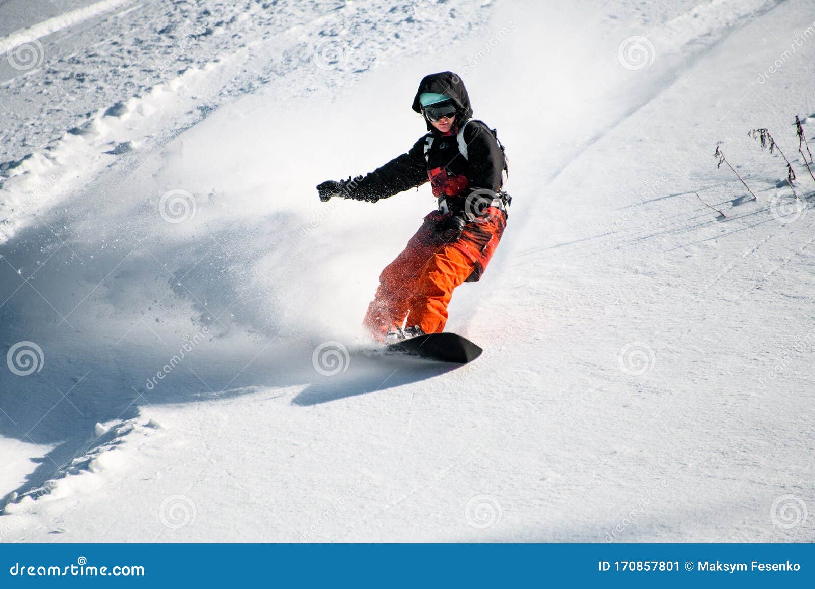 Girl Sliding Down from Mountain on a Professional Snowboard Stock Image -  Image of female, scenic: 170857801