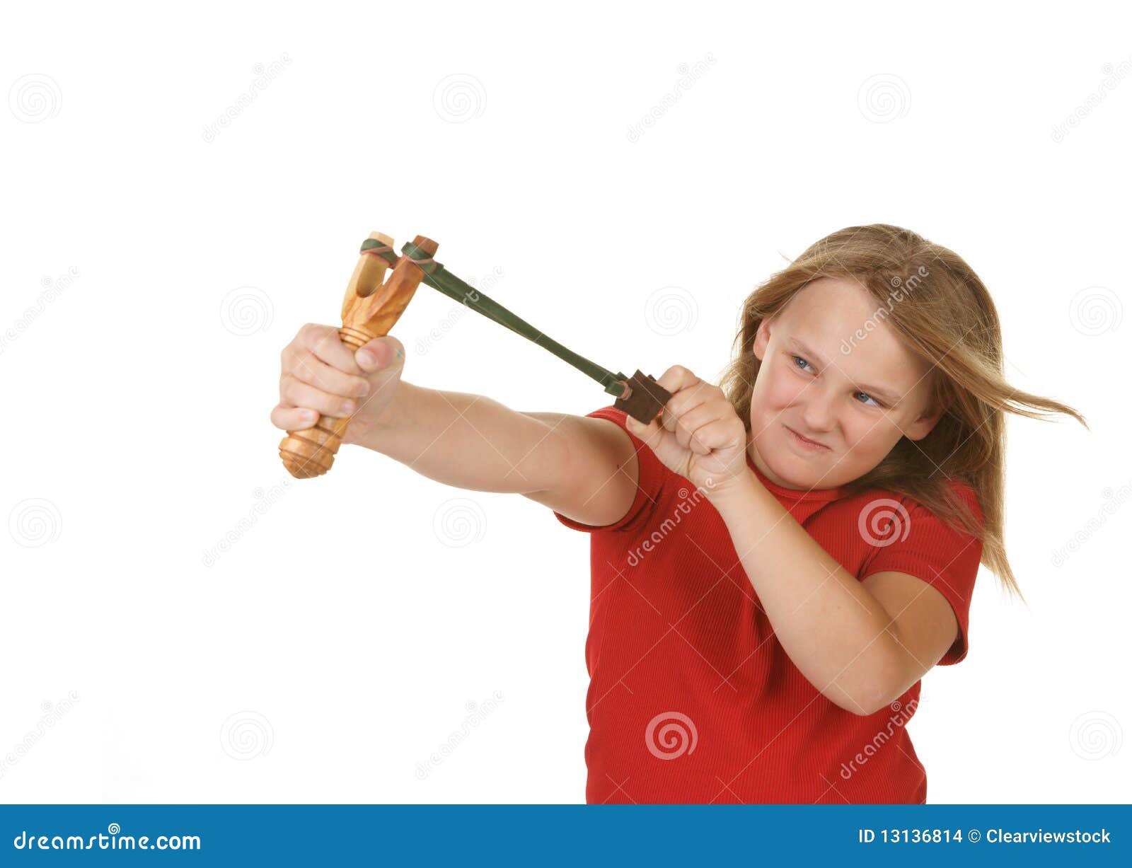 Girl with a Slingshot on White Stock Photo Image of mischevious