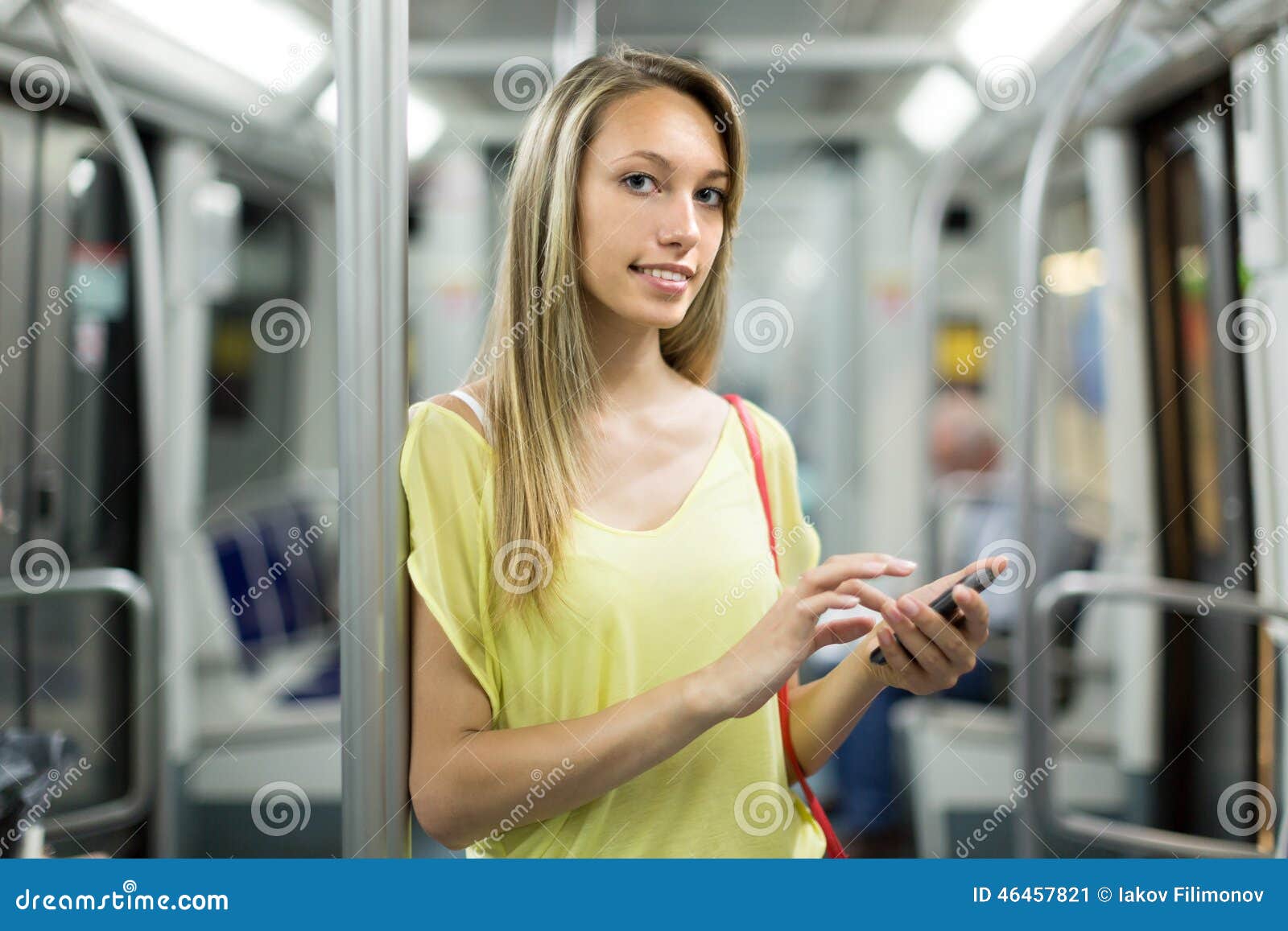 Girl with Smartphone in Metro Stock Image Image of transport