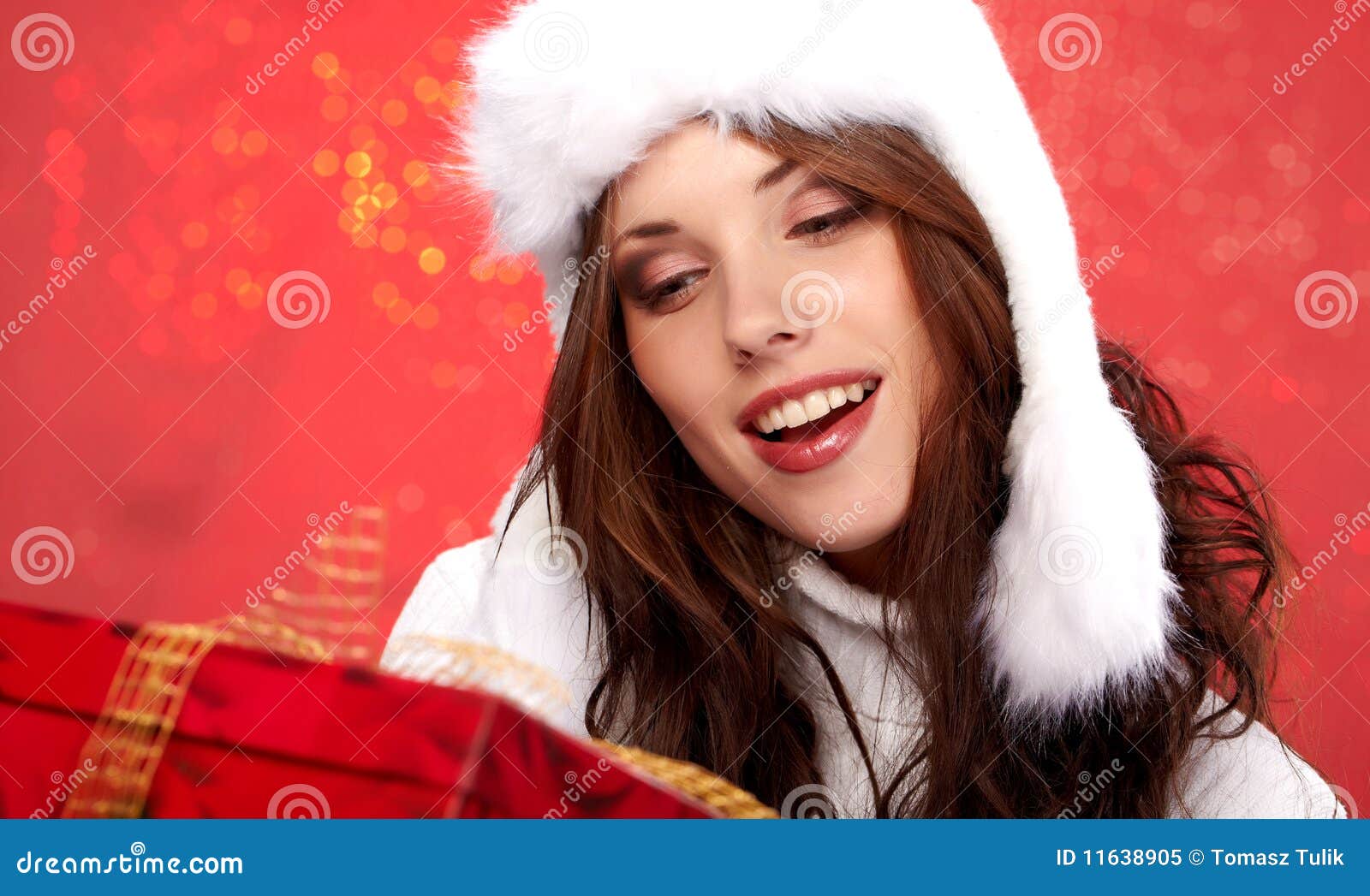 Girl Smiles and Holding a Gift in Packing Stock Image Image of girl