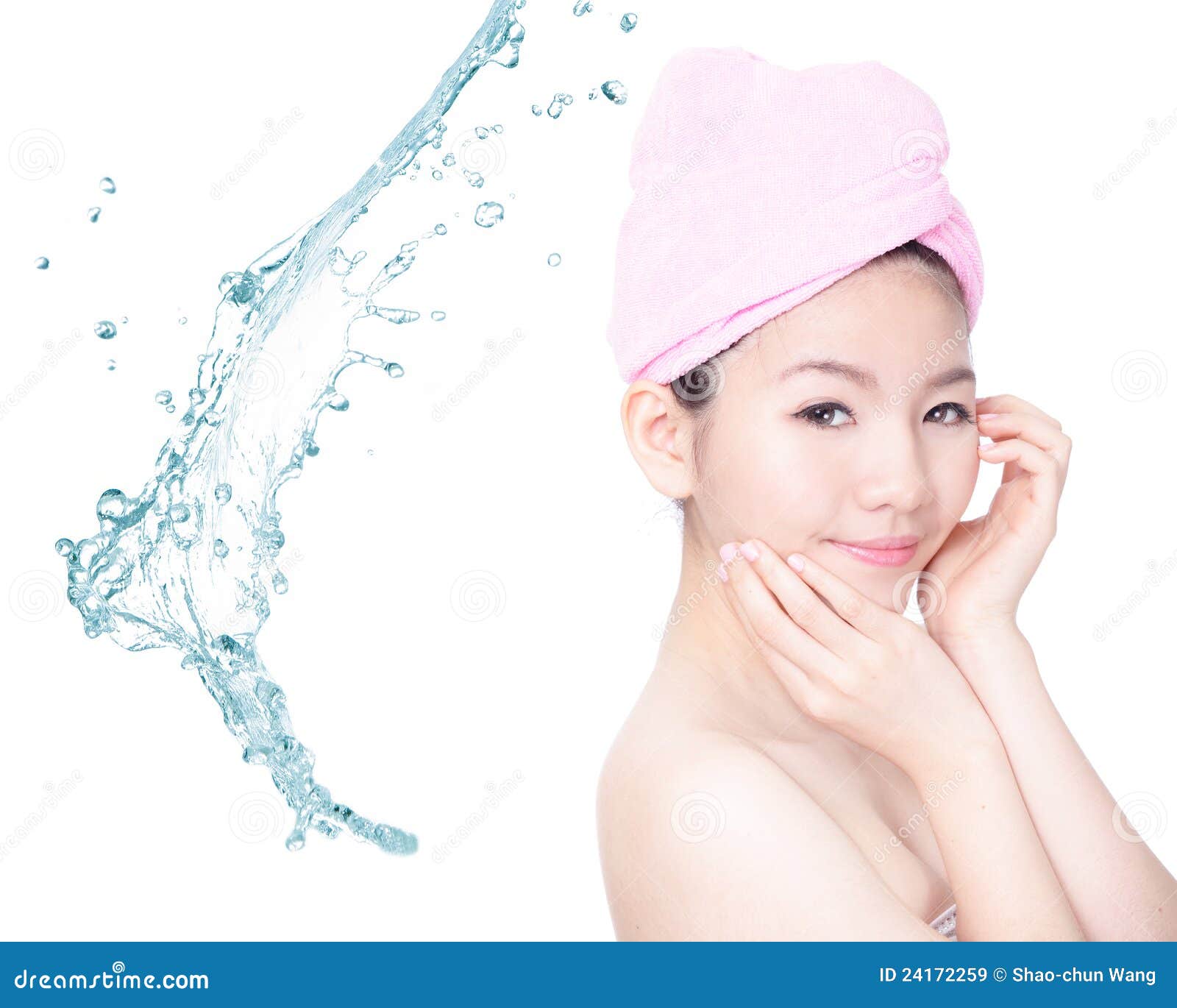 Girl Smiling Touch Face after Shower with Water Stock Image Image of