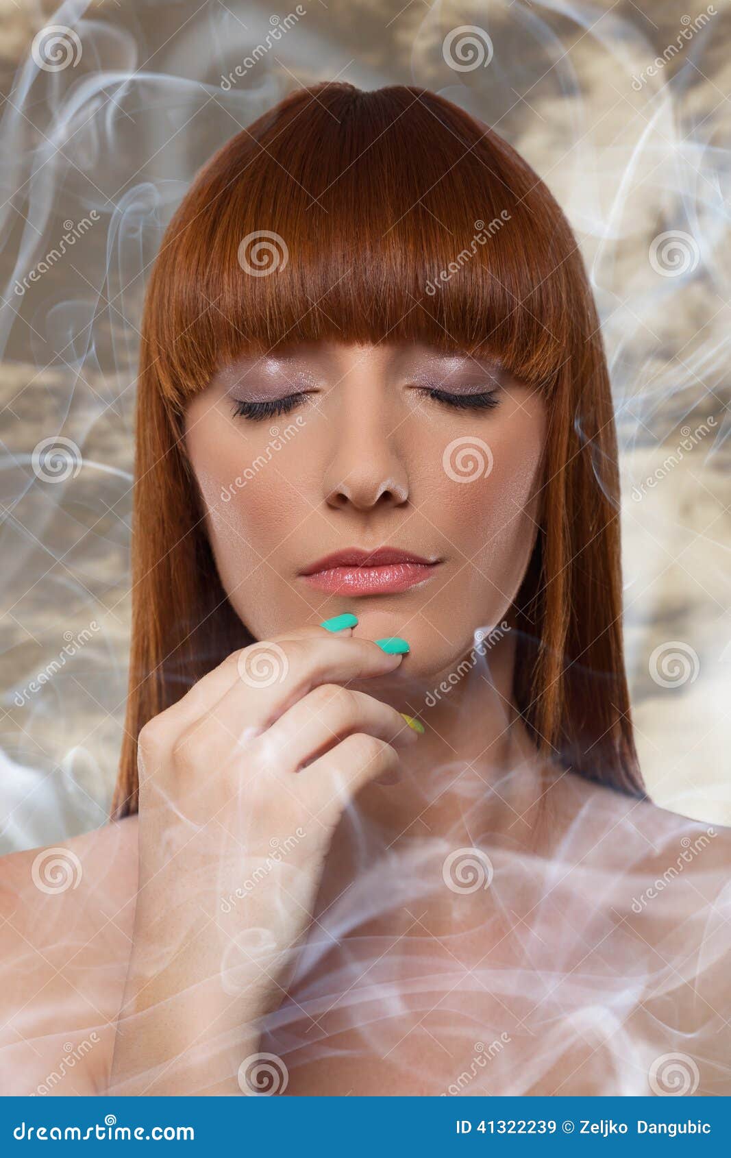 Girl In Smoke Stock Image Image Of Bangs Adult Dark 41322239
