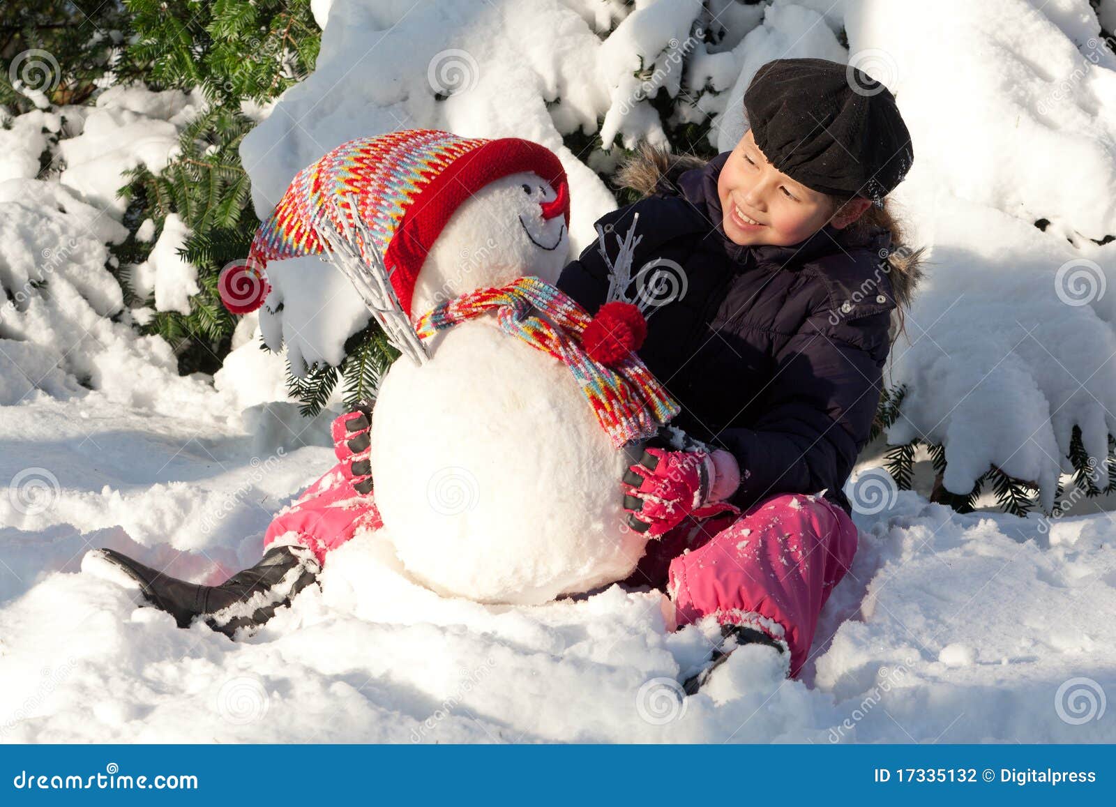 Girl with snowman stock photo. Image of frost, christmas - 17335132
