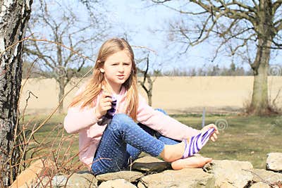 Girl in socks on wall stock image. Image of girl, wall - 39044007