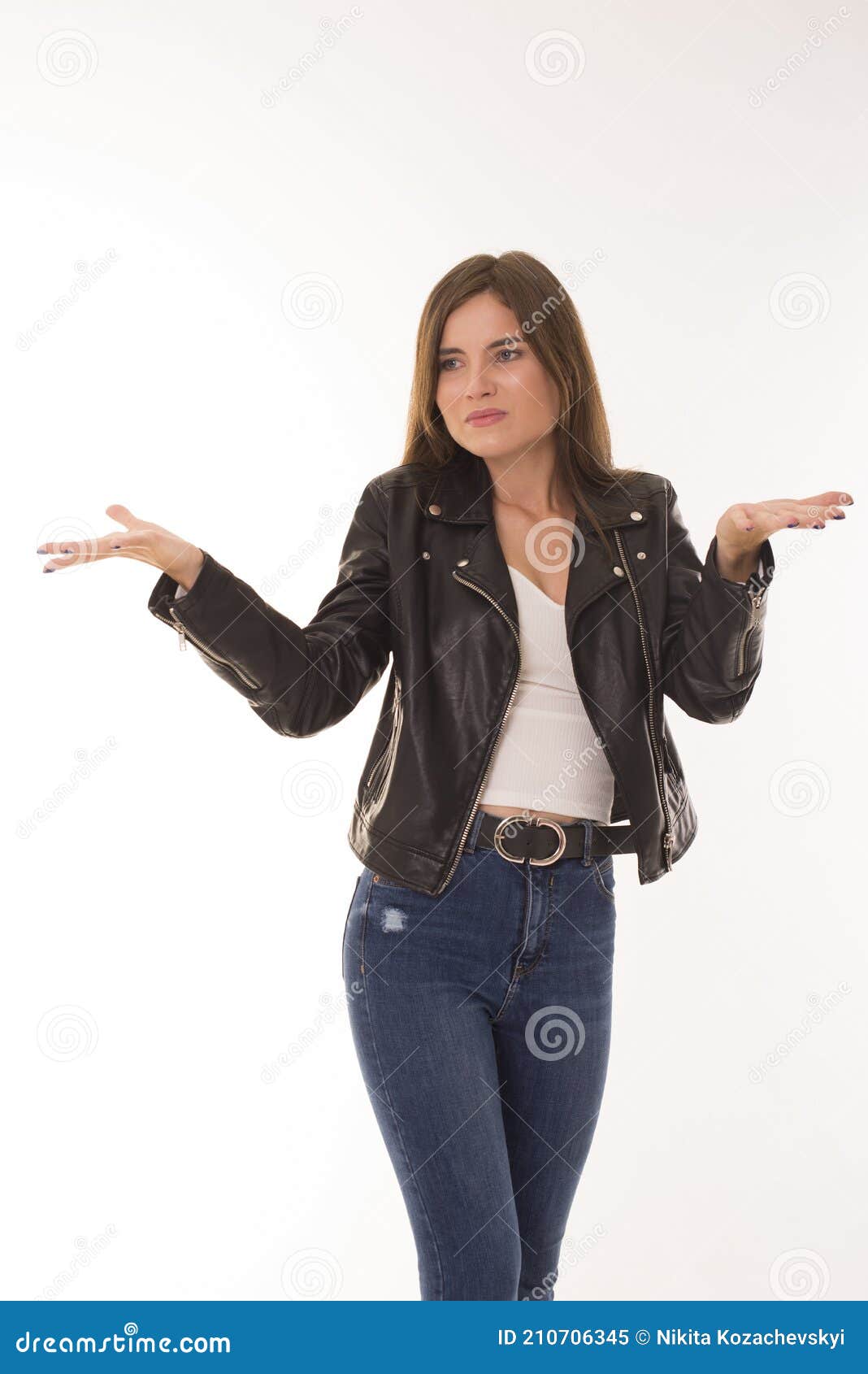 Girl Spread Her Arms To the Sides while Standing. Stock Image - Image ...