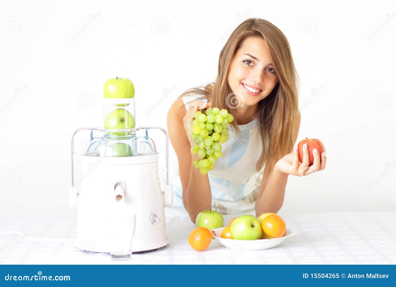 Girl Squeezes The Juice From The Juicer Stock Image Image of machine