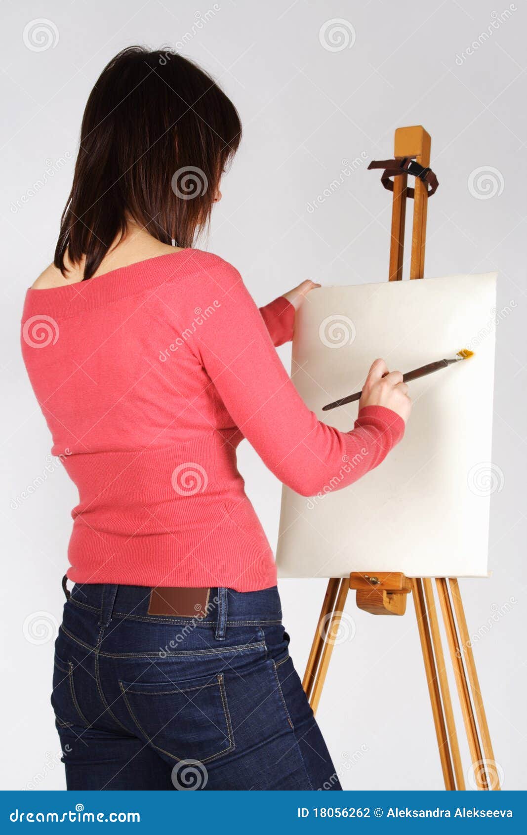 Girl Standing Near Easel And Painting Stock Photo - Image 