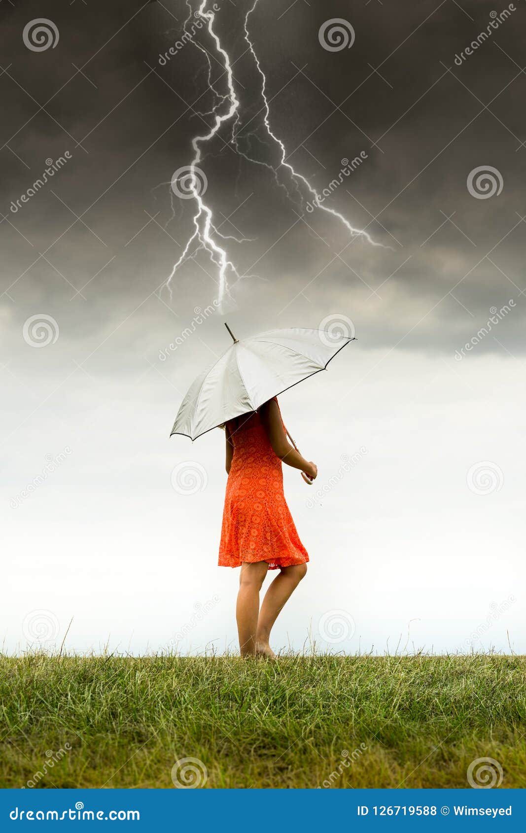Girl with Umbrella in Storm Stock Photo Image of concept, adult