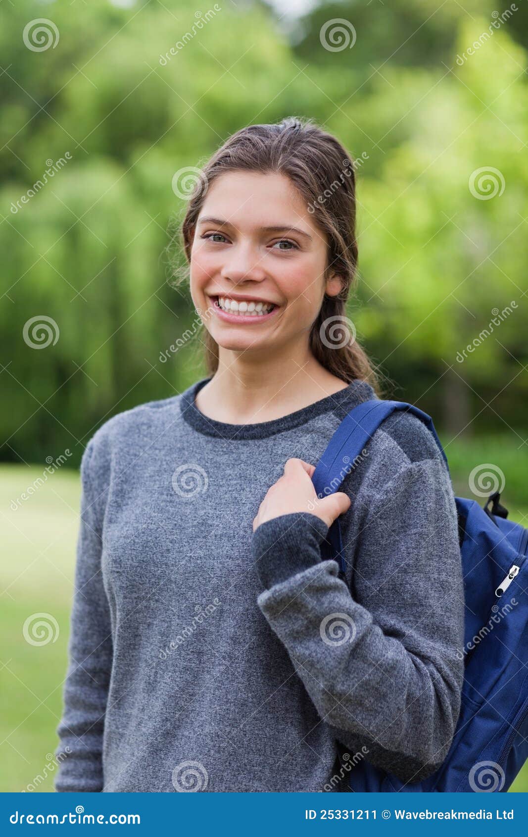 Girl Standing Up while Carrying Her Backpack Stock Image Image of