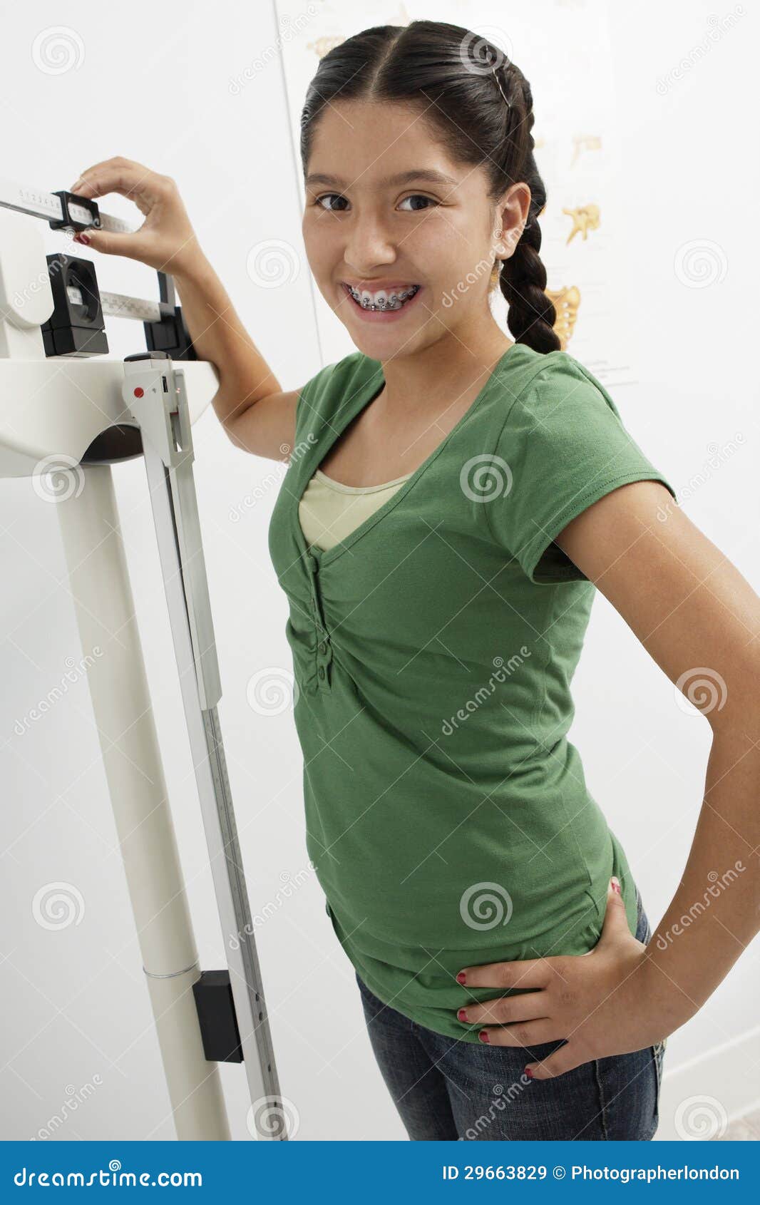 Girl Standing on Weighing Machine Stock Image Image of female