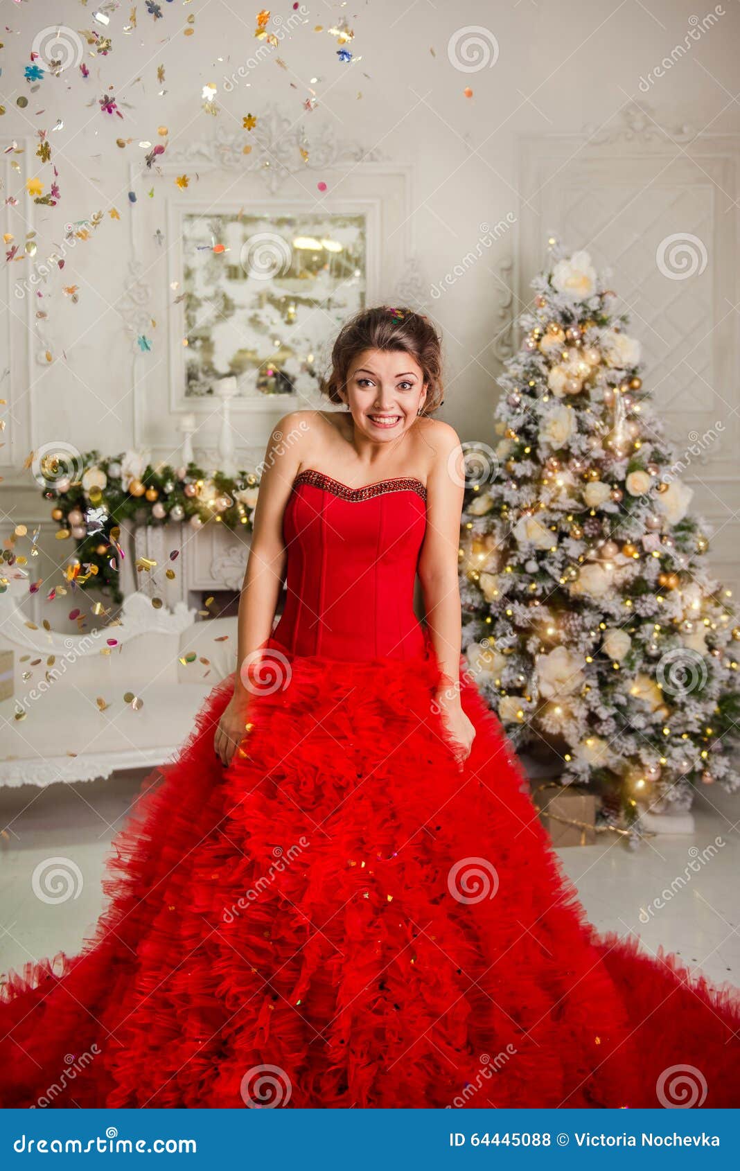 The Girl Startled by the Explosion of Confetti Stock Photo Image of gift, 64445088