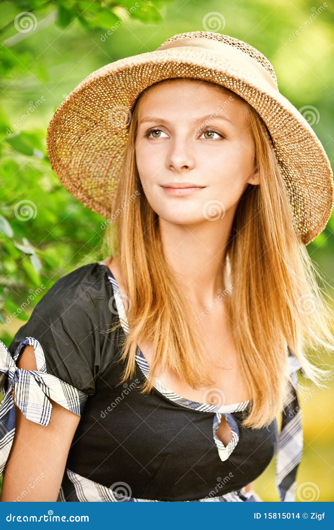Girl in straw hat stock photo. Image of pond, adult, beauty 15815014