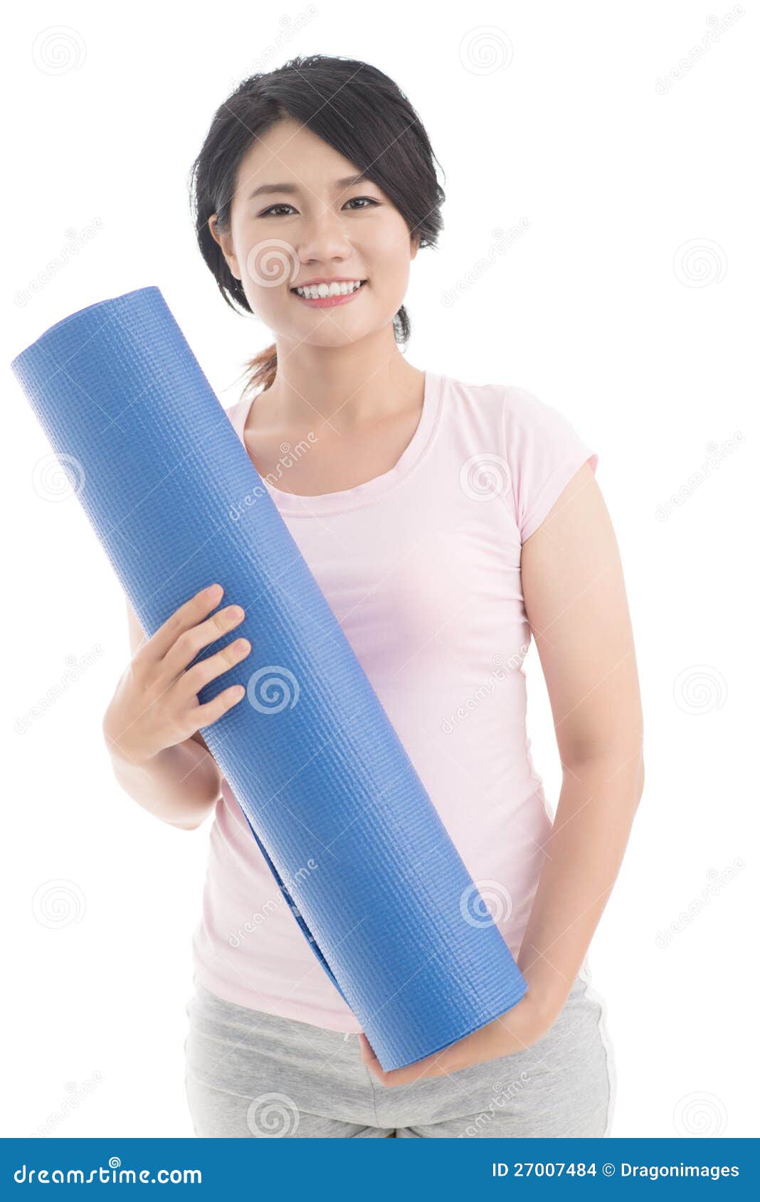 Girl with stretch mat stock photo. Image of exercise 27007484