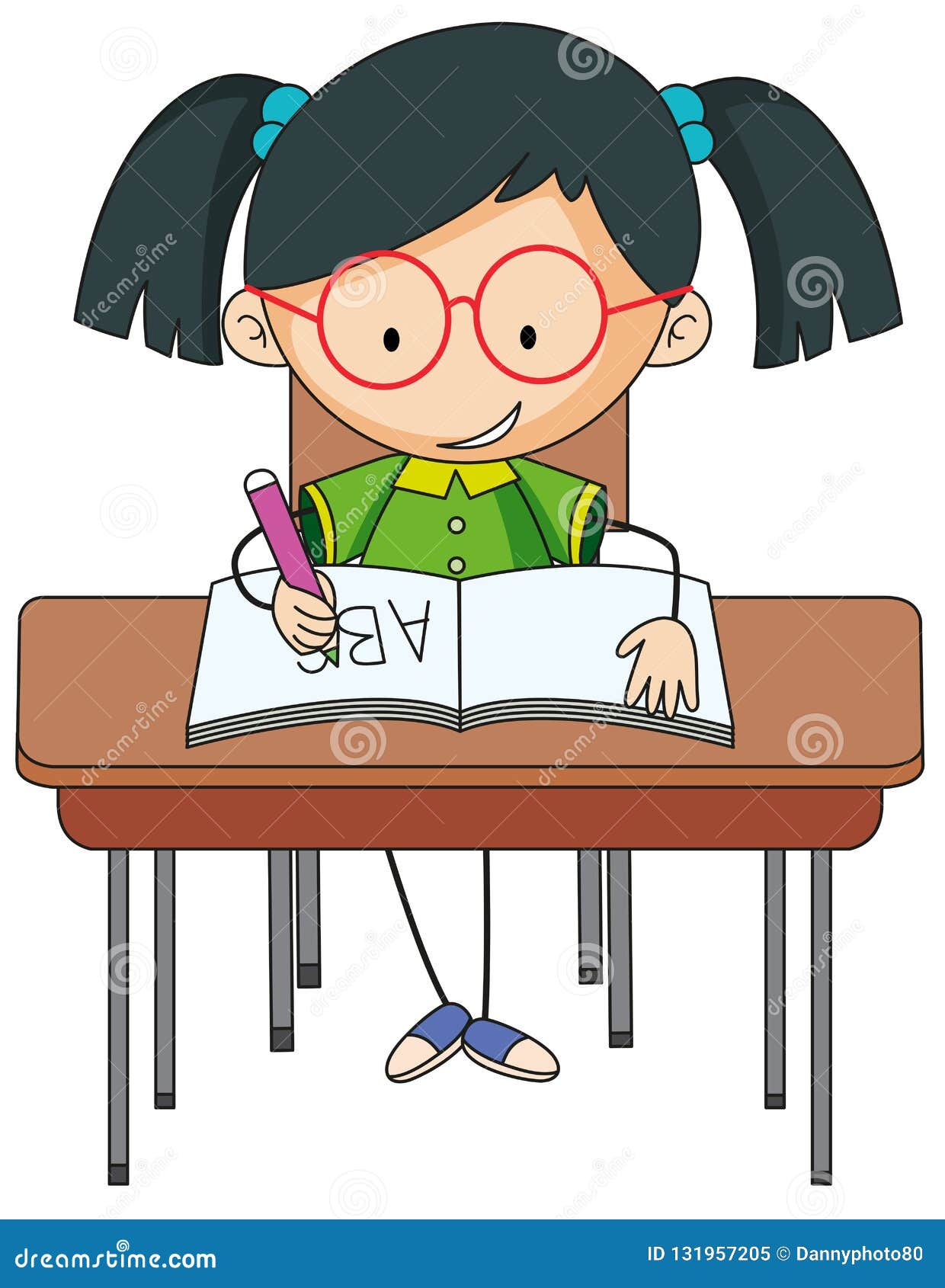 A girl studying on desk stock vector. Illustration of writing 131957205