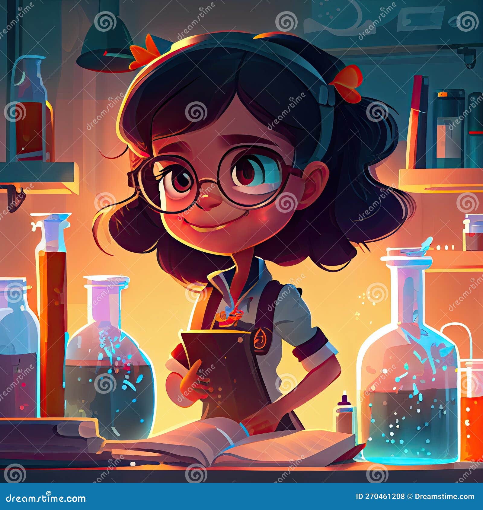 Girl Studying Science. Illustration Stock Illustration Illustration