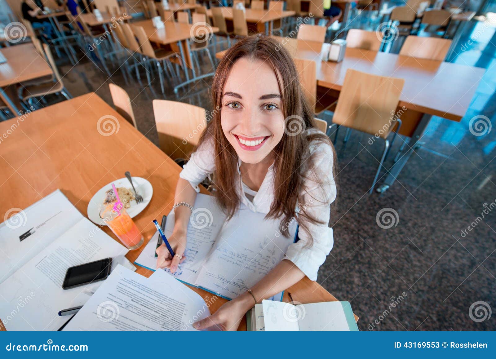 Girl Studying in the University Canteen Stock Image Image of business