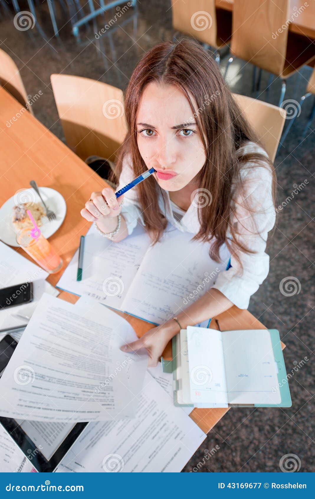 Girl Studying in the University Canteen Stock Image Image of pretty