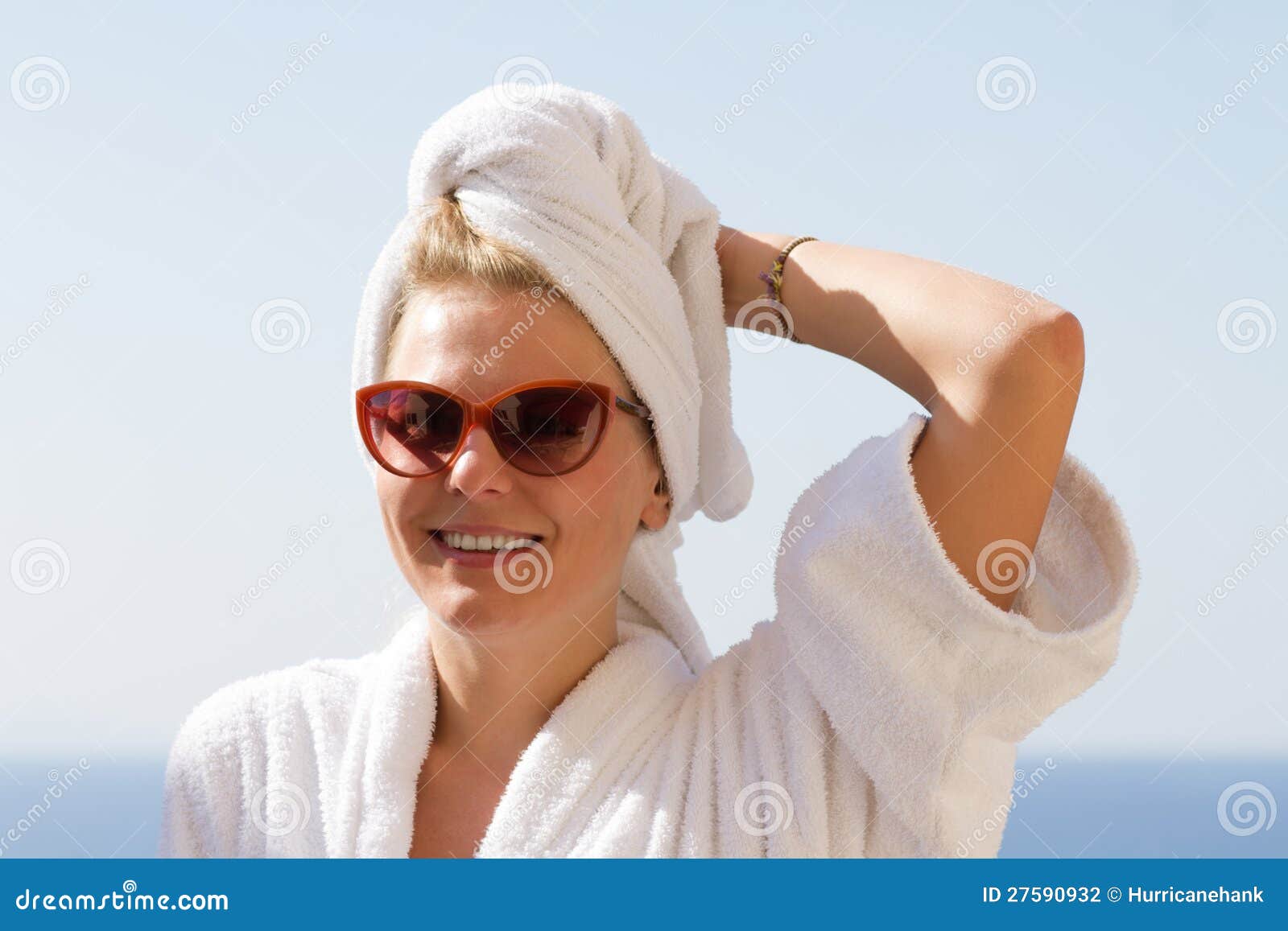 Girl in Suglasses with Towel on Her Head Stock Photo - Image of smiling ...