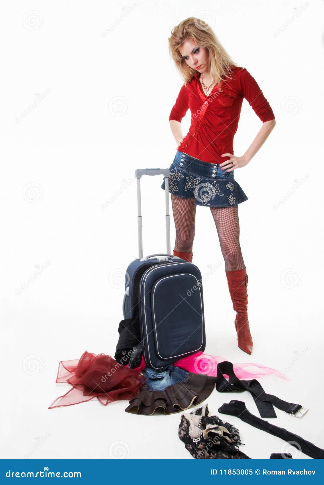 The girl with a suitcase. stock image. Image of skirt 11853005