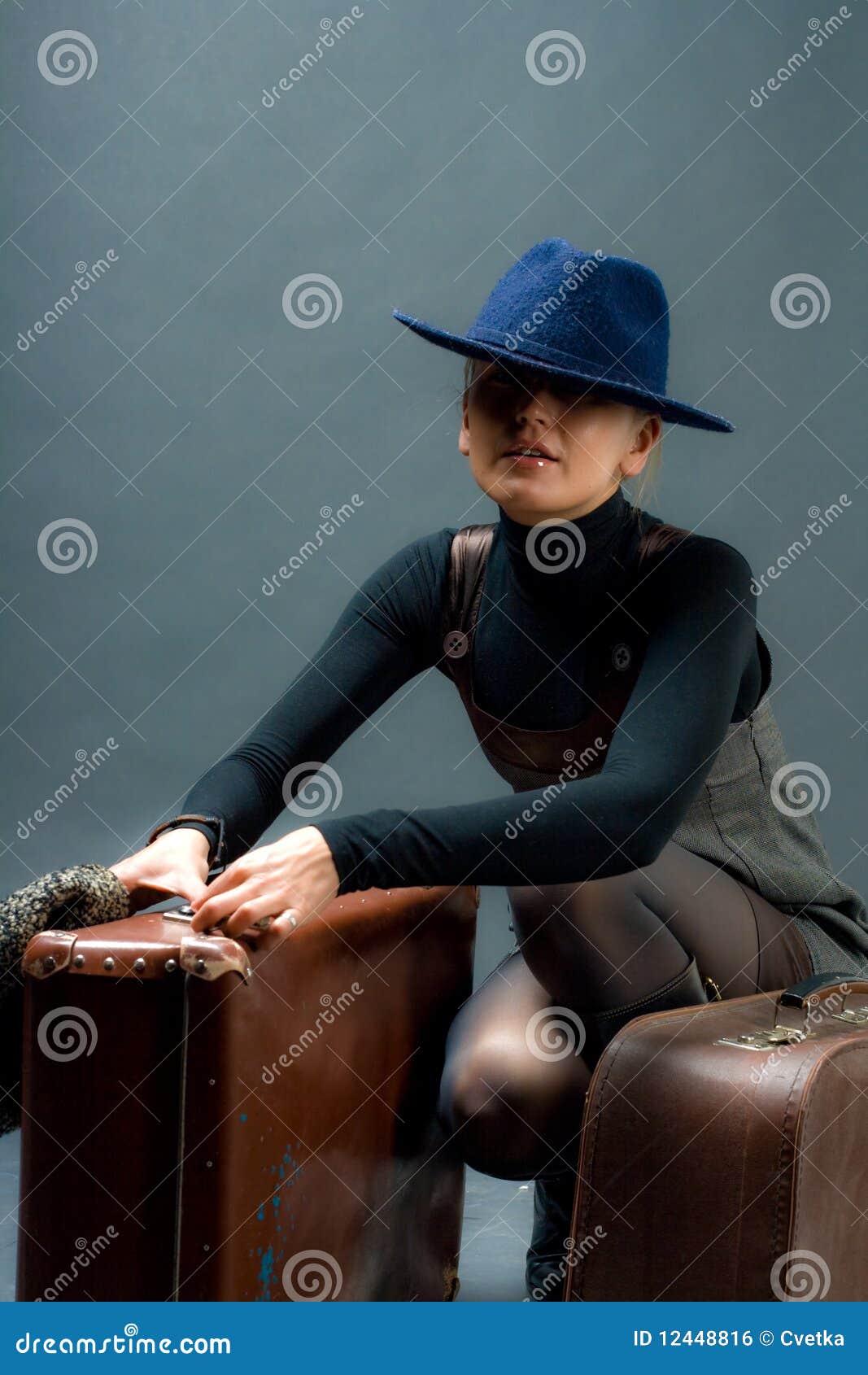 Girl with suitcase stock photo. Image of female, hoping 12448816